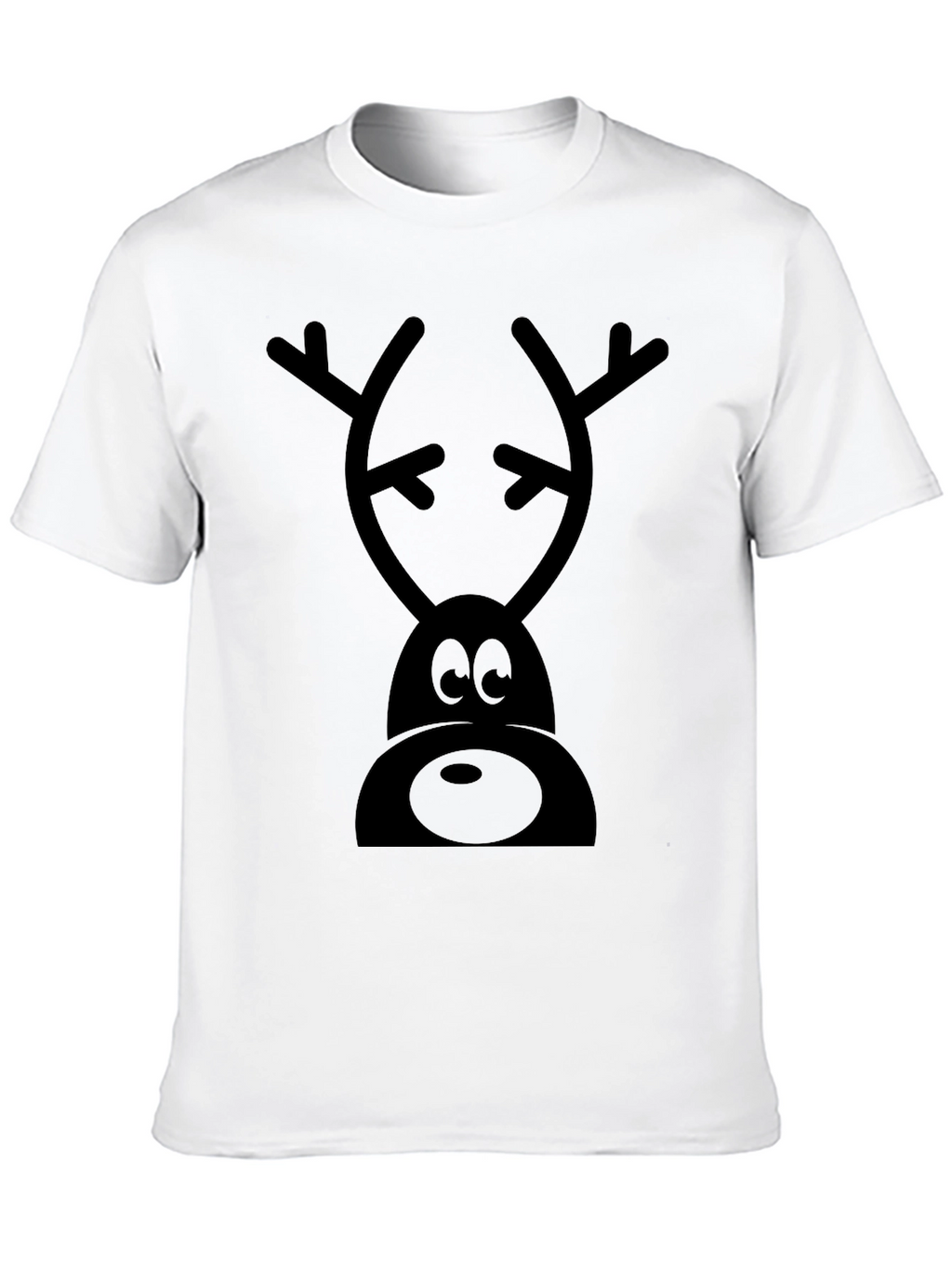 Cartoon Reindeer Graphic Tee - Black Cotton