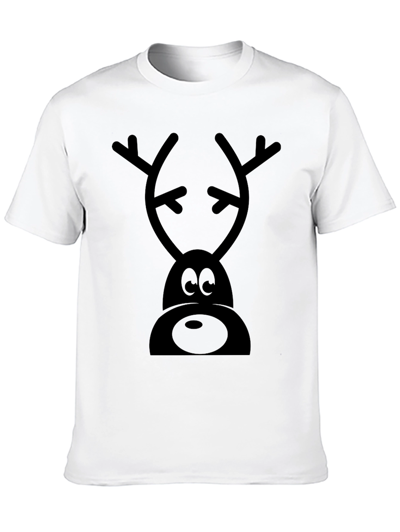 Cartoon Reindeer Graphic Tee - Black Cotton
