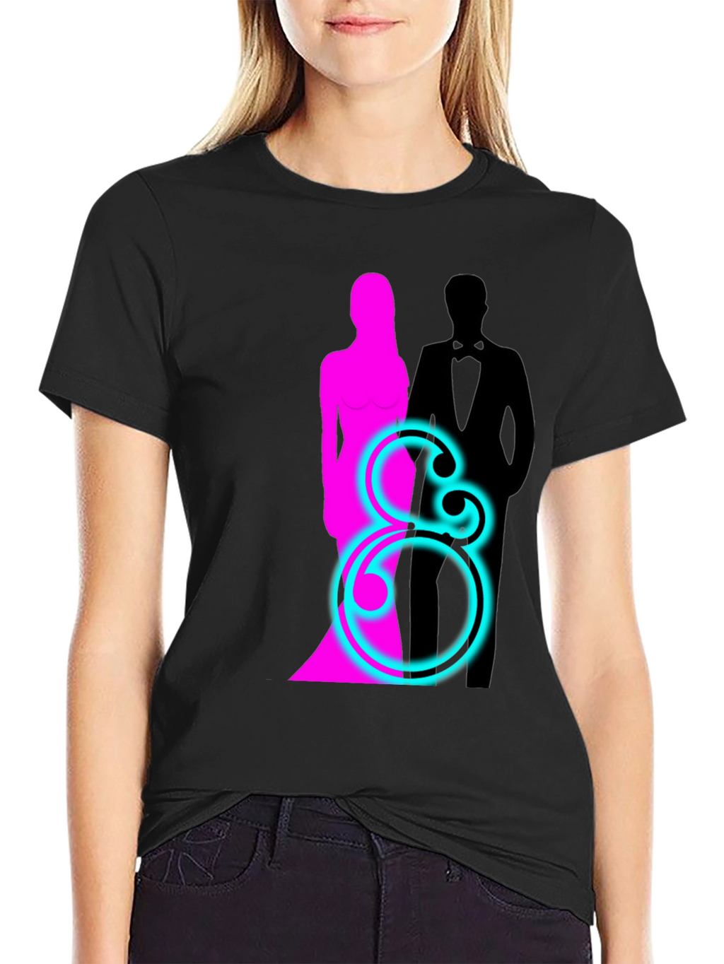 Couple Silhouette Graphic T-Shirt - Black