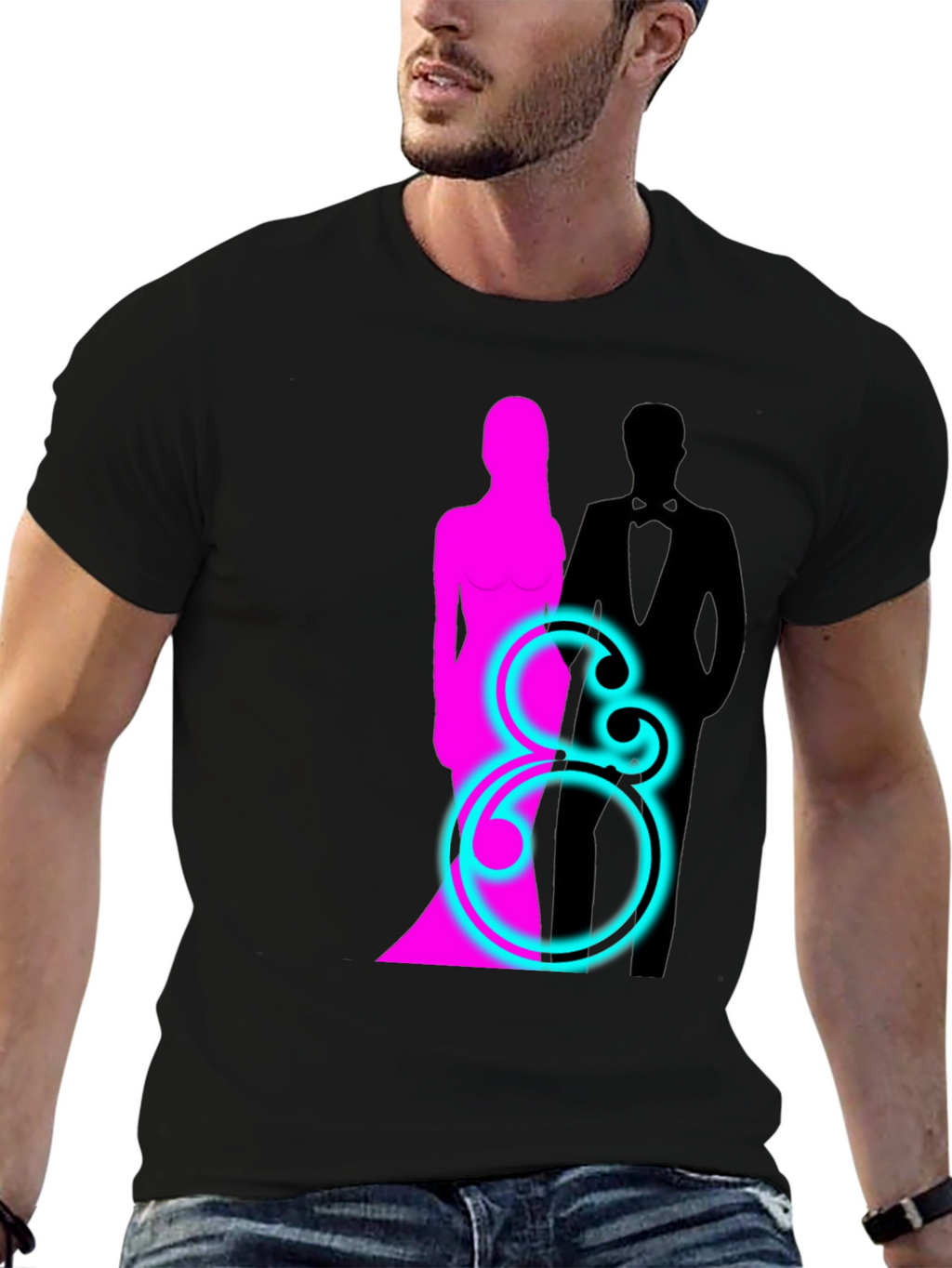 Couple Silhouette Graphic T-Shirt - Black