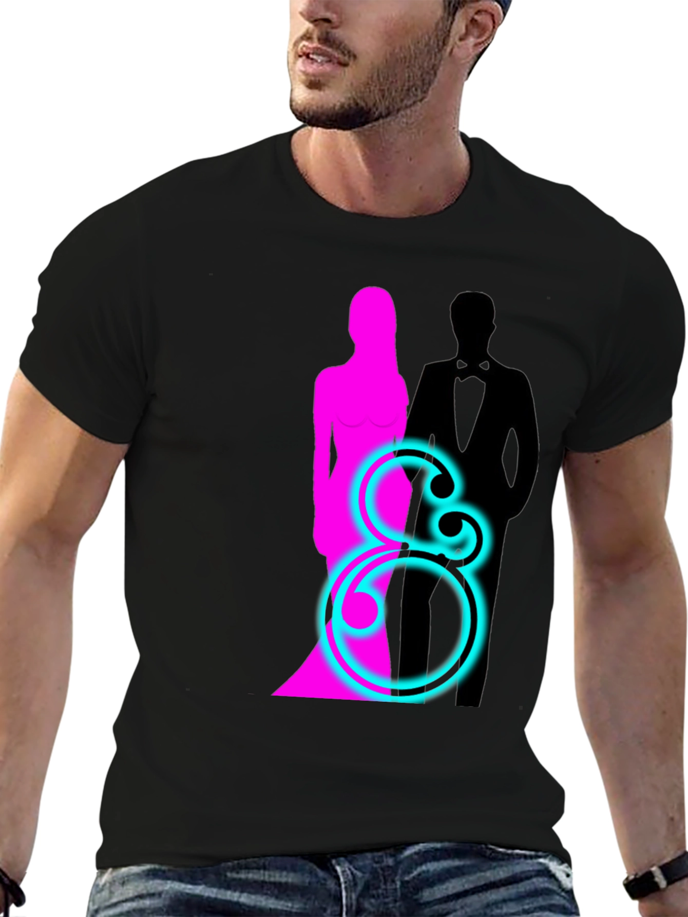Couple Silhouette Graphic T-Shirt - Black