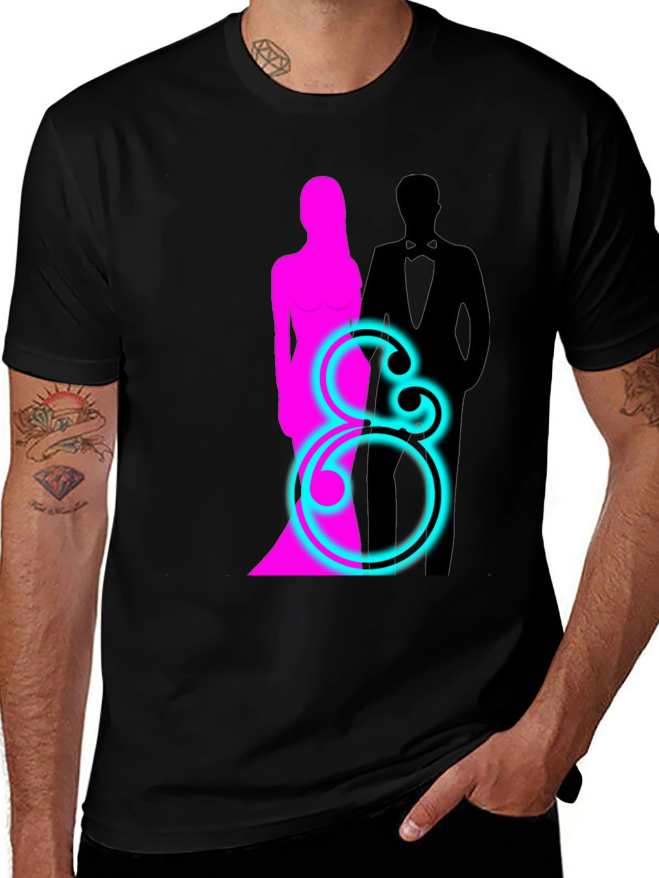 Couple Silhouette Graphic T-Shirt - Black
