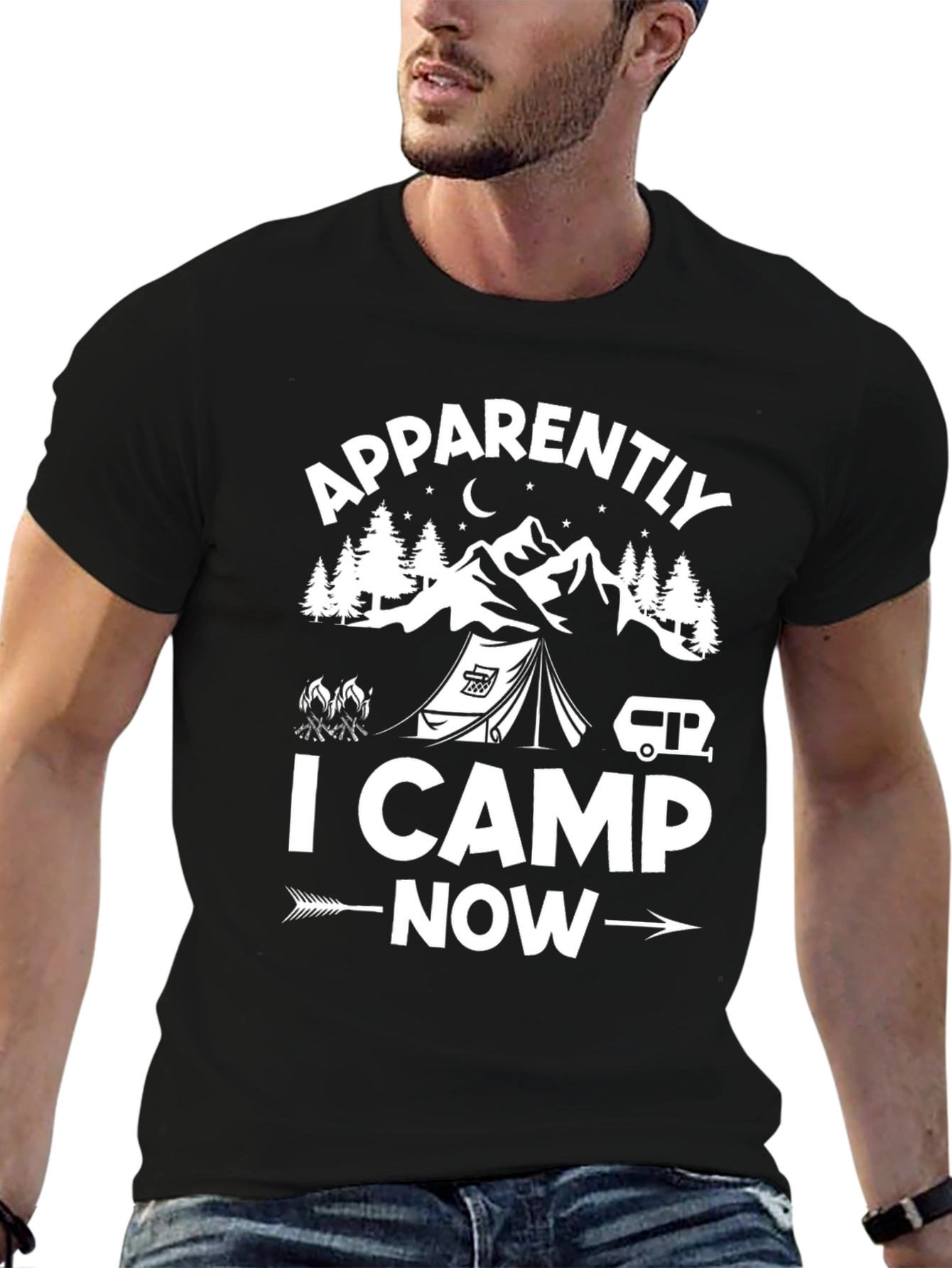 Apparently I Camp Now Black Graphic T-Shirt