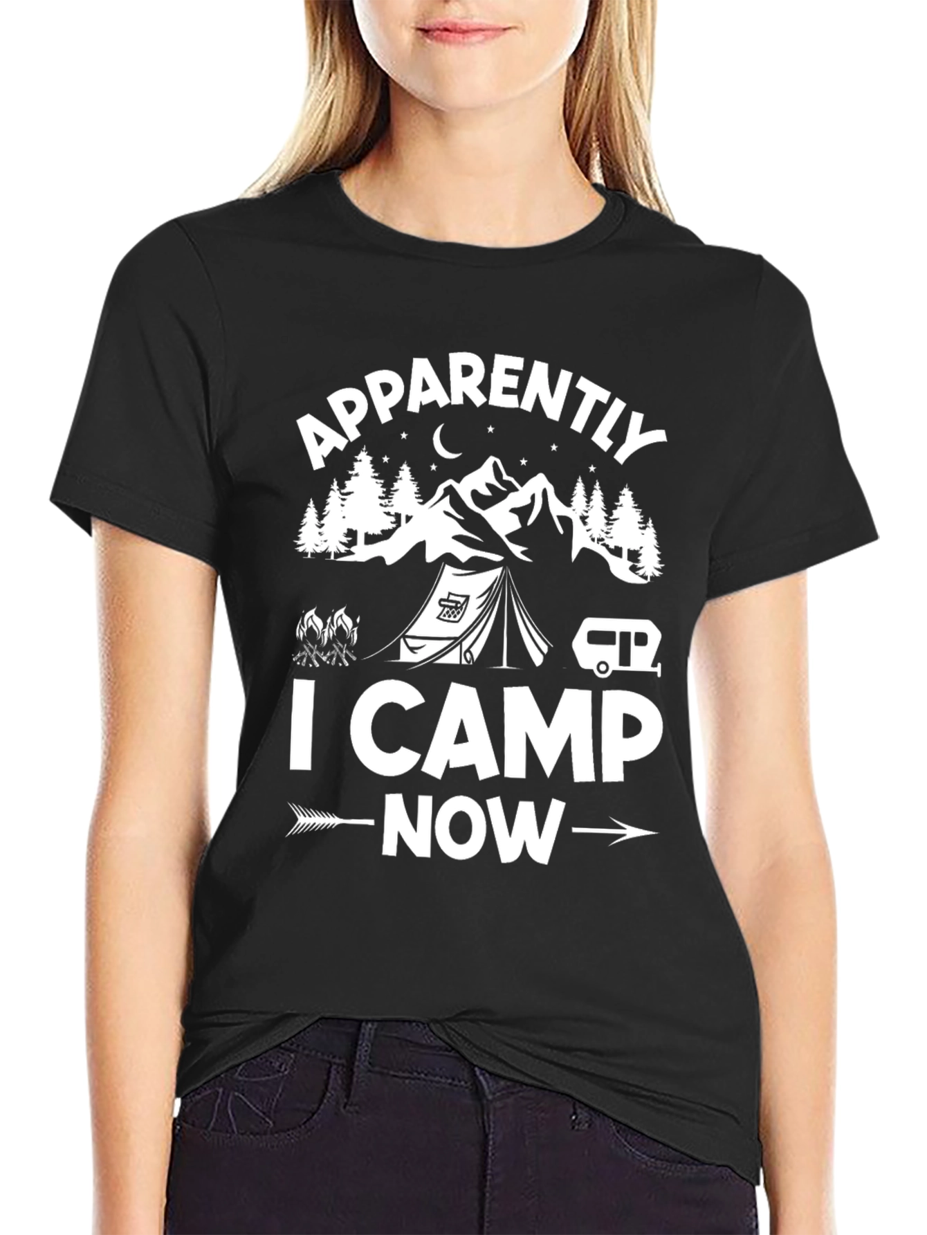 Apparently I Camp Now Black Graphic T-Shirt