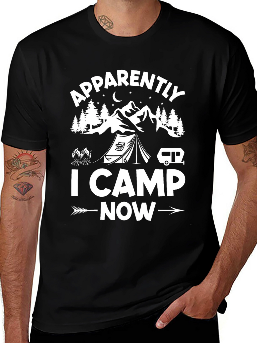 Apparently I Camp Now Black Graphic T-Shirt