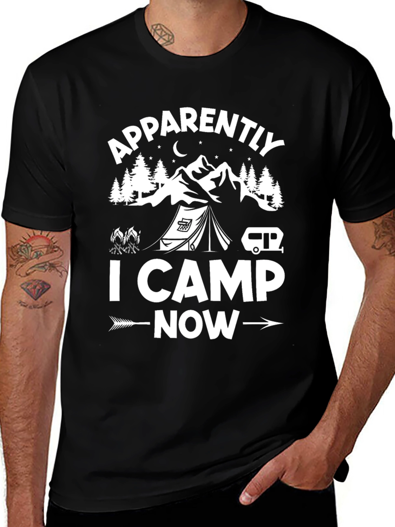 Apparently I Camp Now Black Graphic T-Shirt