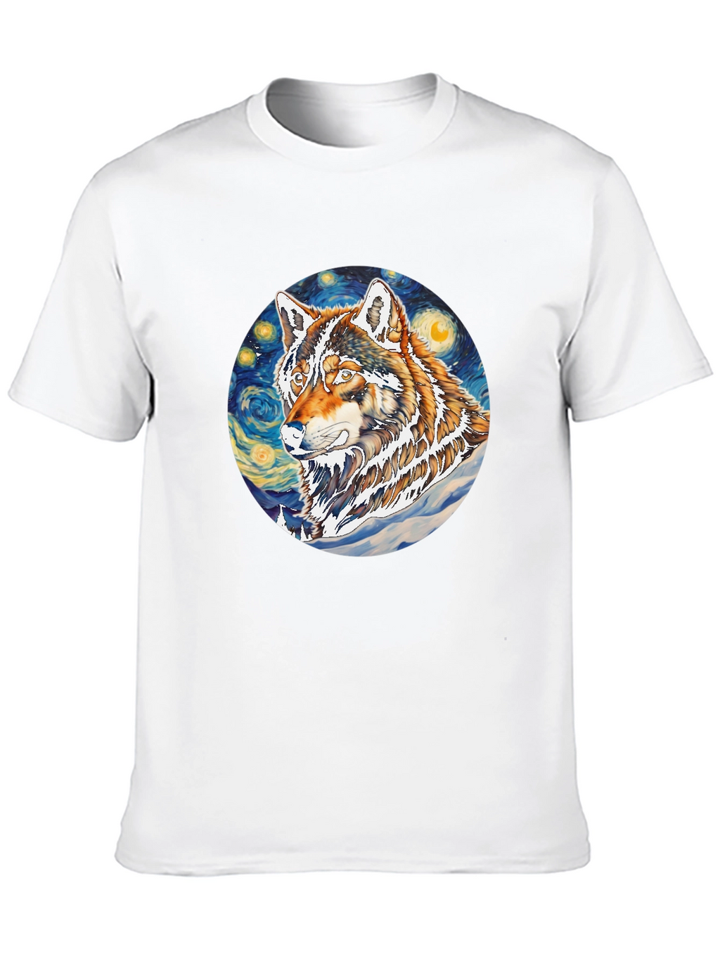 Wolf Starry Night Graphic Tee - Artistic Black T-Shirt