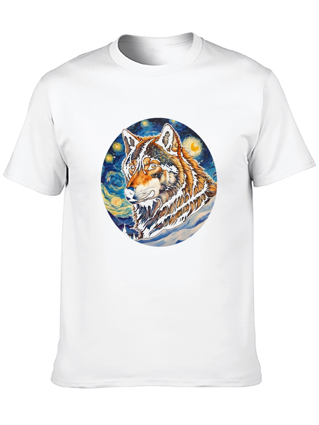Wolf Starry Night Graphic Tee - Artistic Black T-Shirt
