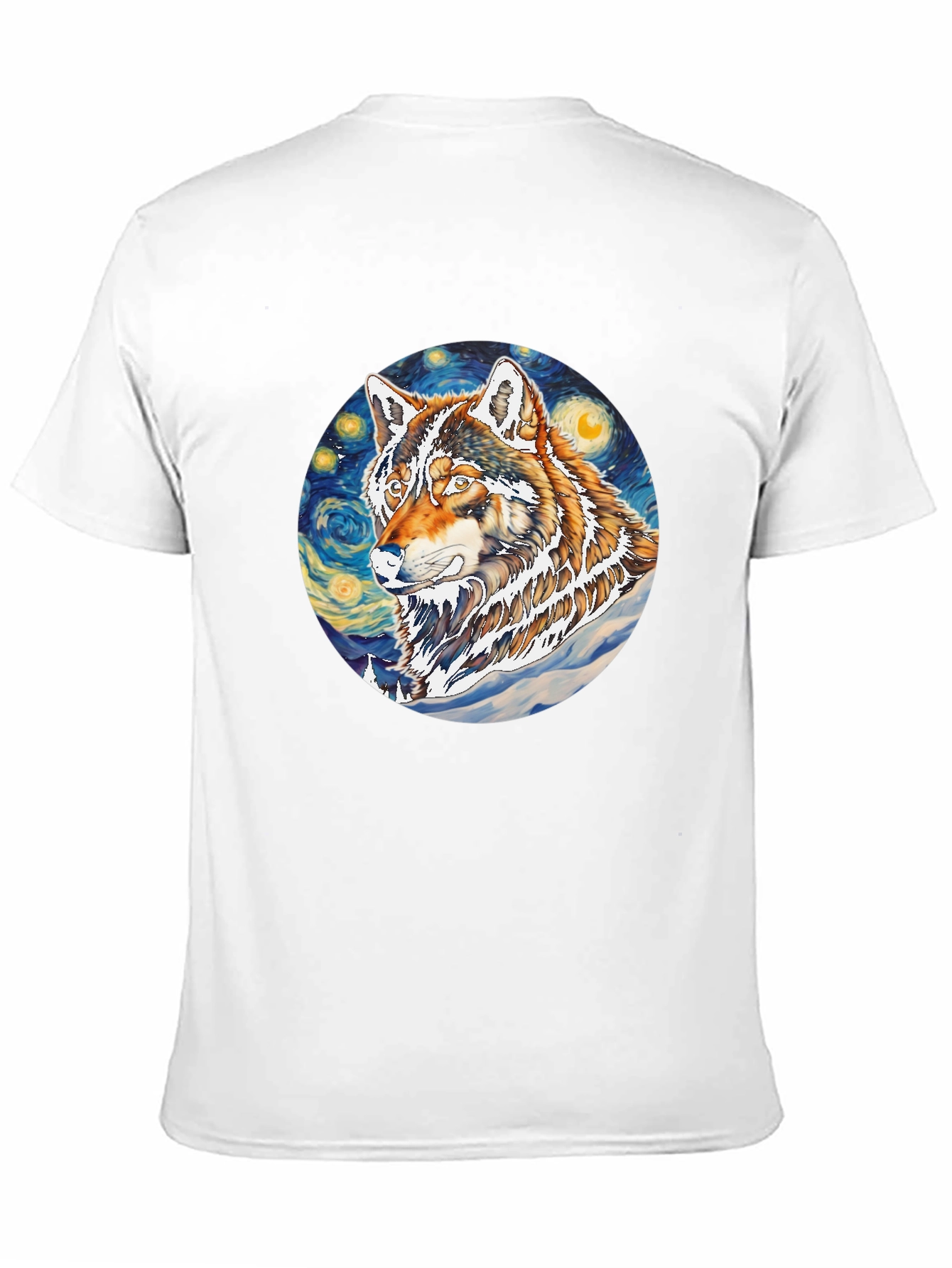 Wolf Starry Night Graphic Tee - Artistic Black T-Shirt