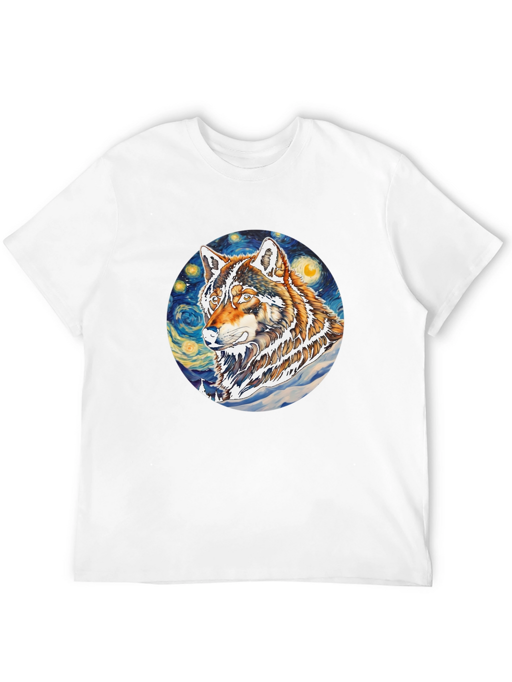 Wolf Starry Night Graphic Tee - Artistic Black T-Shirt