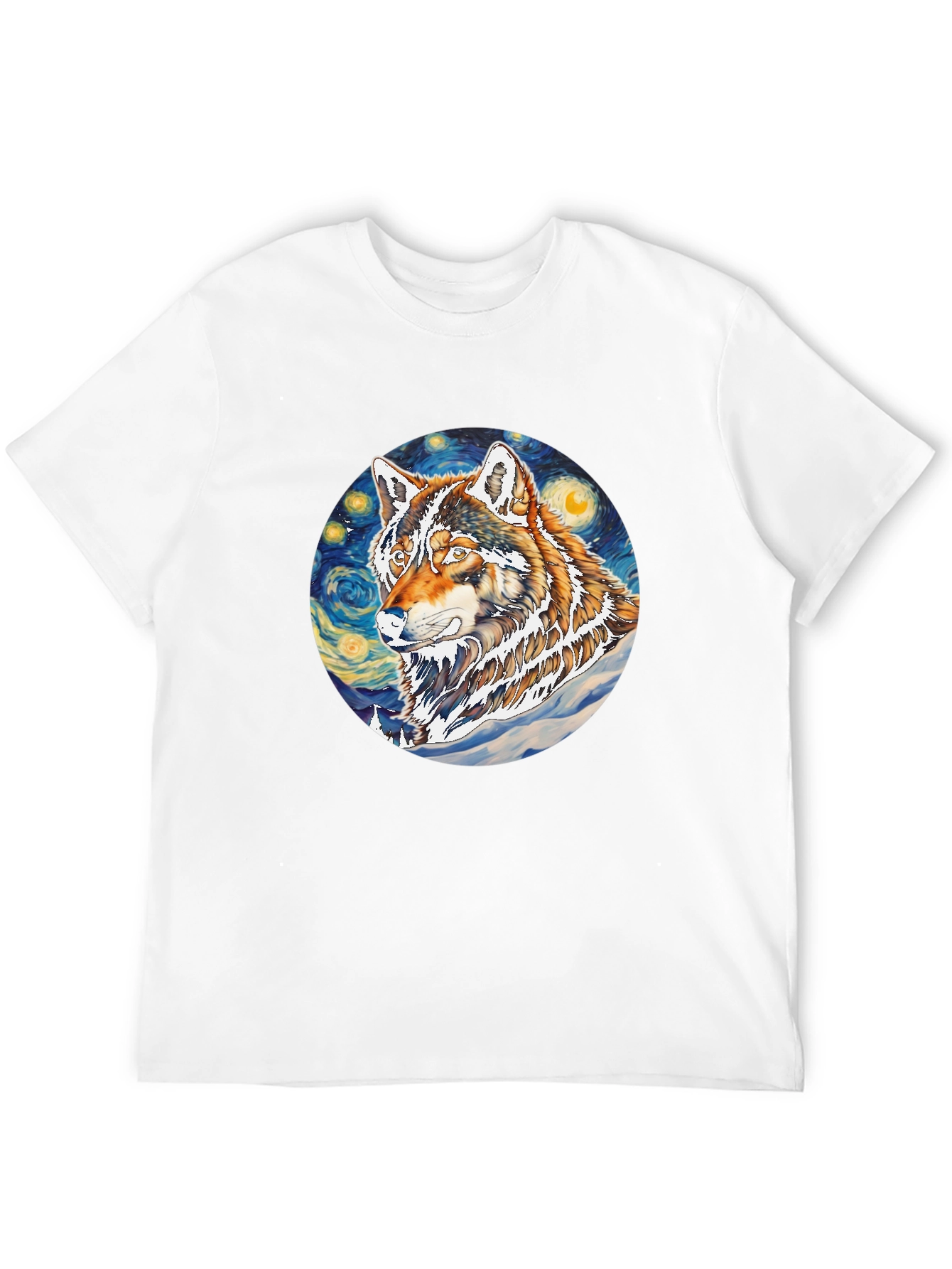 Wolf Starry Night Graphic Tee - Artistic Black T-Shirt