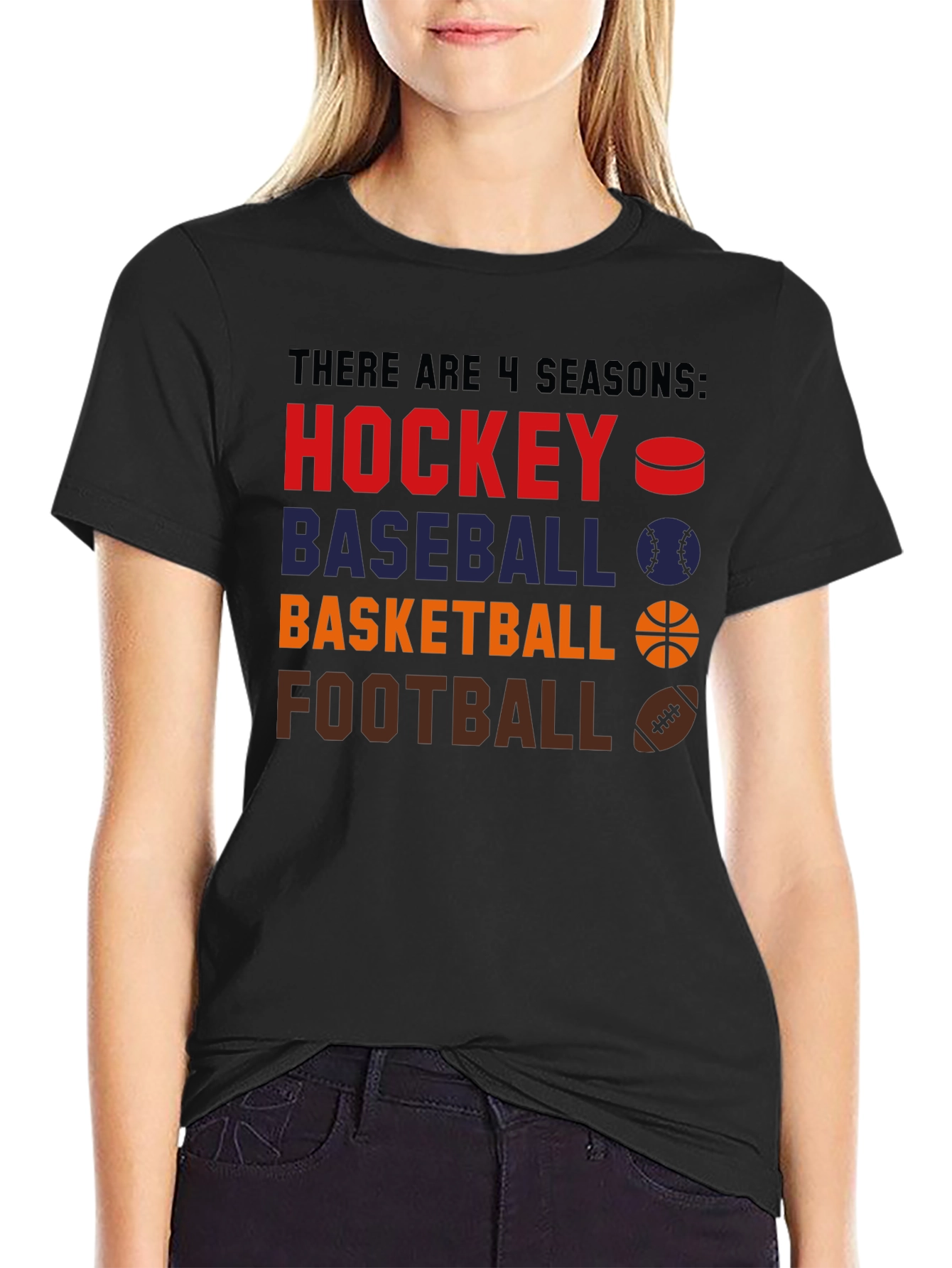 4 Seasons Sports Graphic Tee - Hockey Baseball Basketball Football