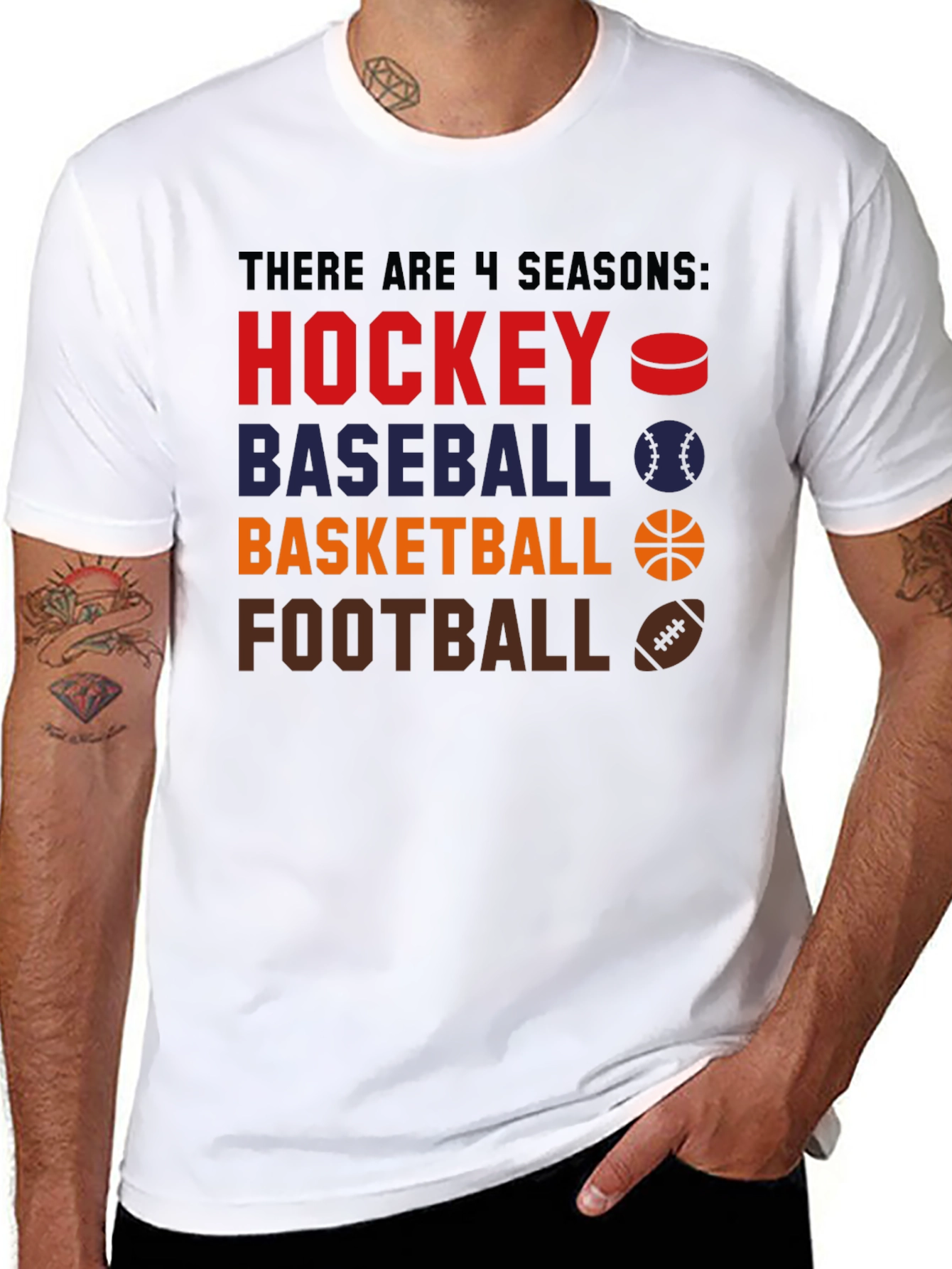 4 Seasons Sports Graphic Tee - Hockey Baseball Basketball Football
