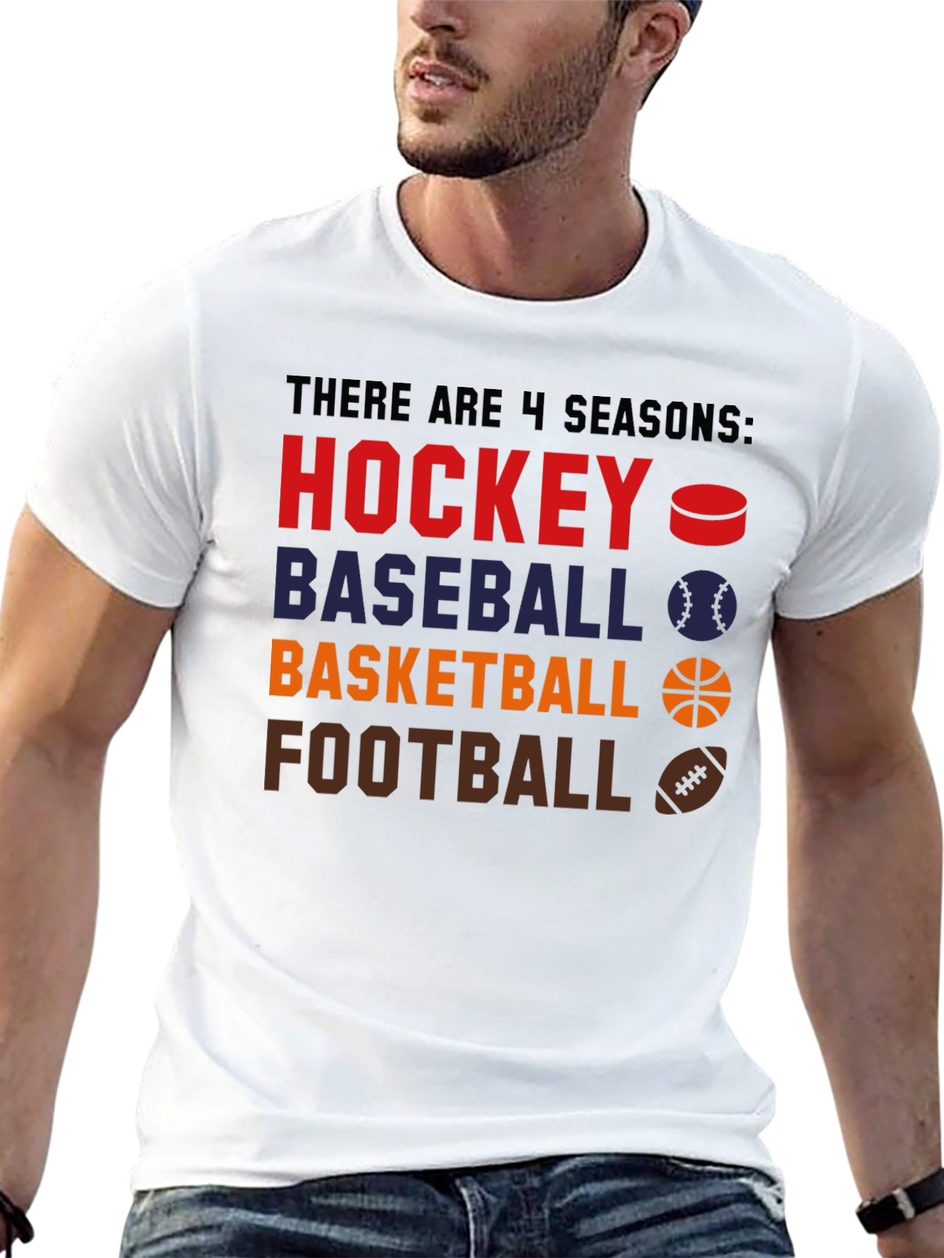 4 Seasons Sports Graphic Tee - Hockey Baseball Basketball Football