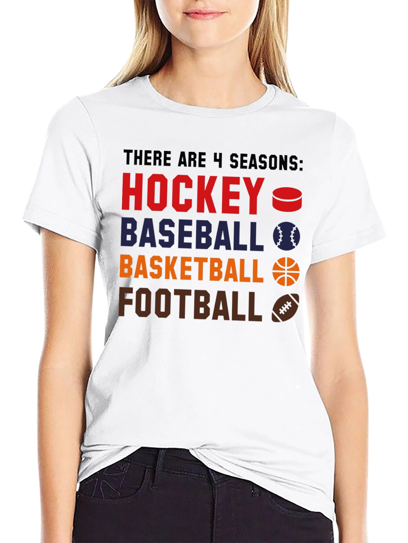 4 Seasons Sports Graphic Tee - Hockey Baseball Basketball Football