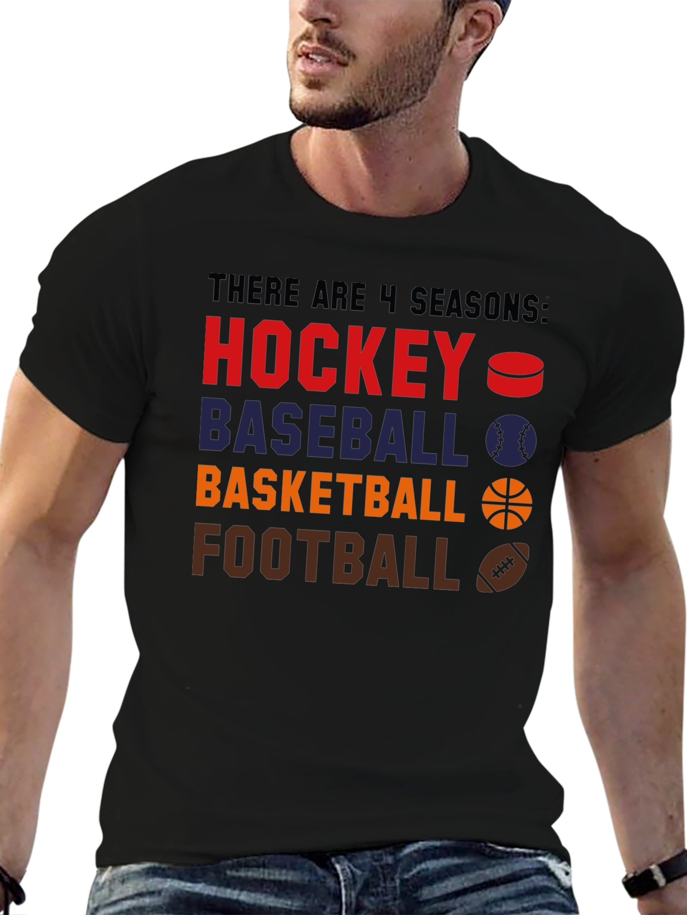 4 Seasons Sports Graphic Tee - Hockey Baseball Basketball Football