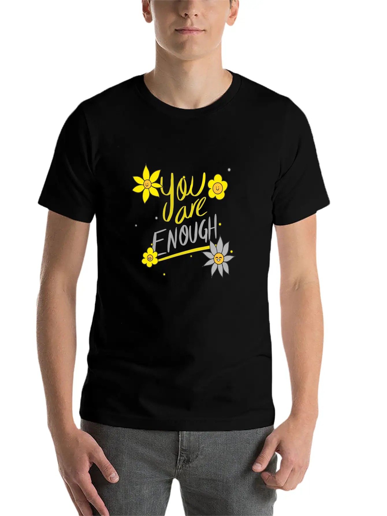 Yellow And Grey Daisies Breathable Graphic T-Shirt – Perfect For Casual Days