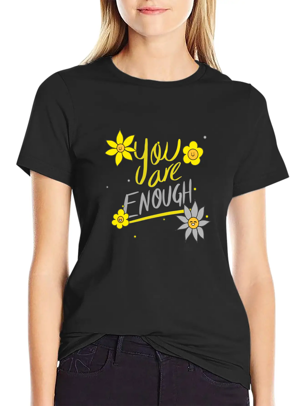 Yellow And Grey Daisies Breathable Graphic T-Shirt – Perfect For Casual Days