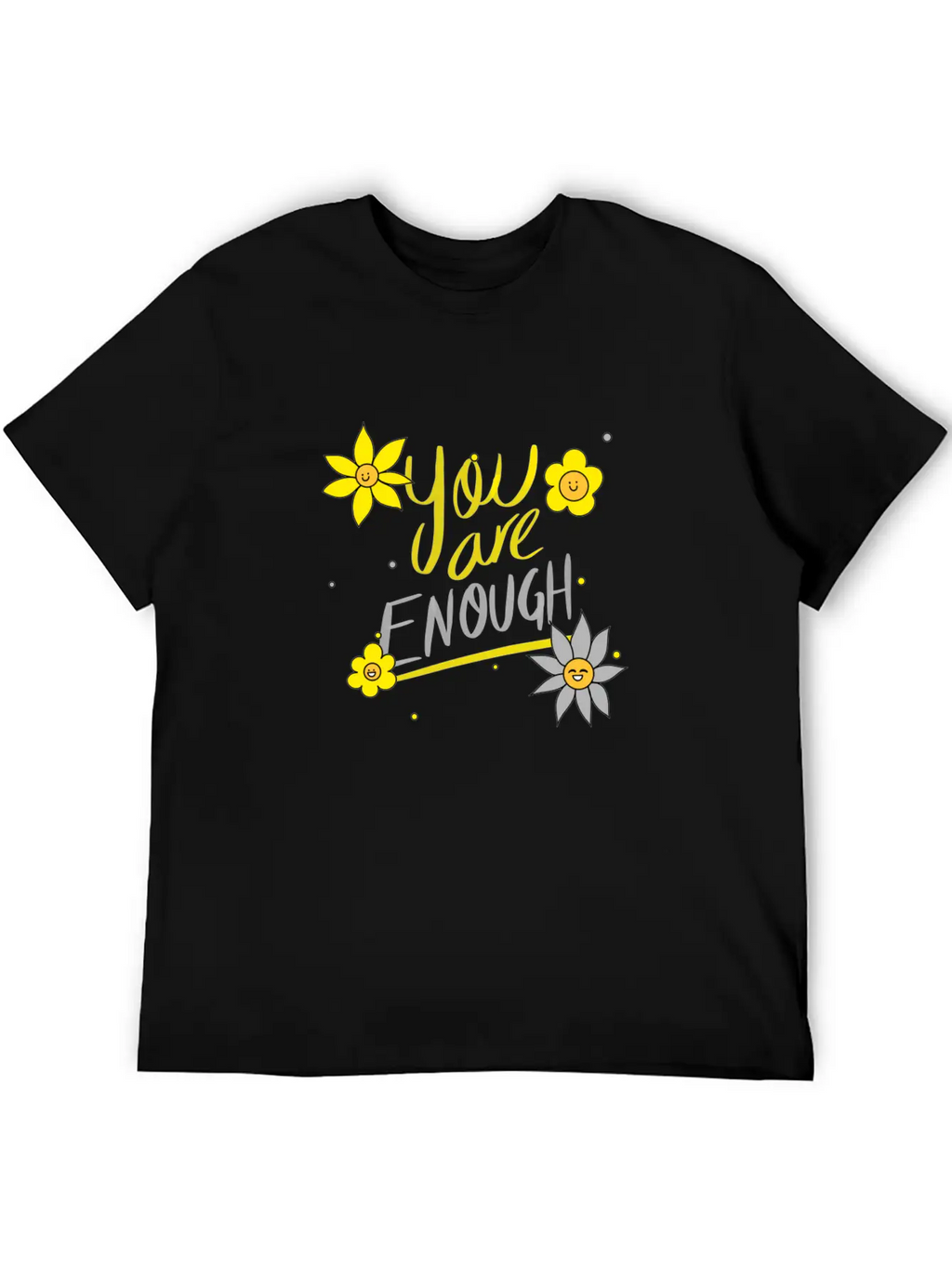 Yellow And Grey Daisies Breathable Graphic T-Shirt – Perfect For Casual Days