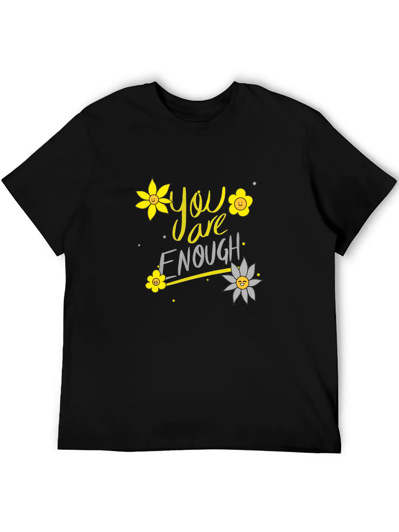 Yellow And Grey Daisies Breathable Graphic T-Shirt – Perfect For Casual Days