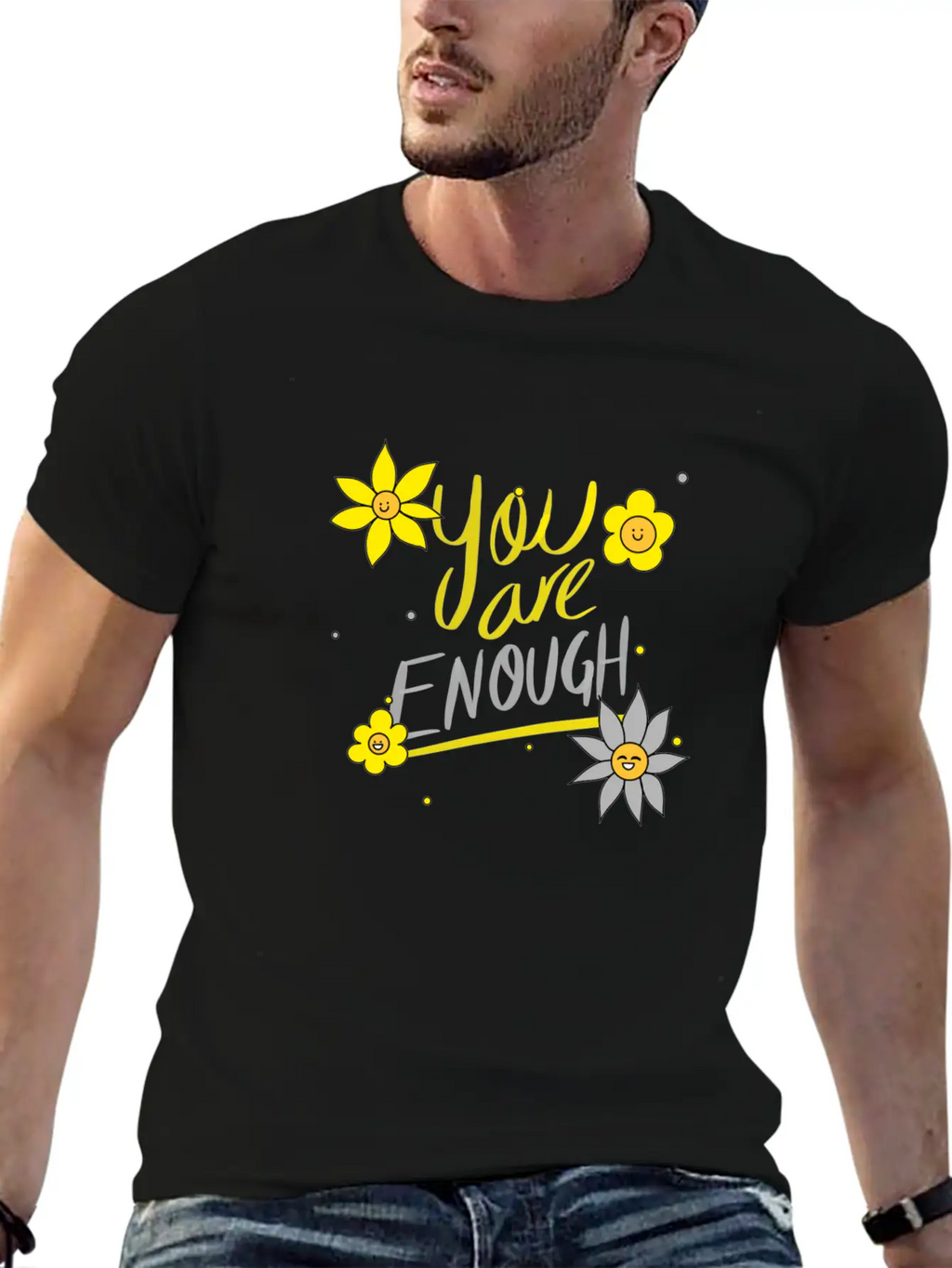 Yellow And Grey Daisies Breathable Graphic T-Shirt – Perfect For Casual Days
