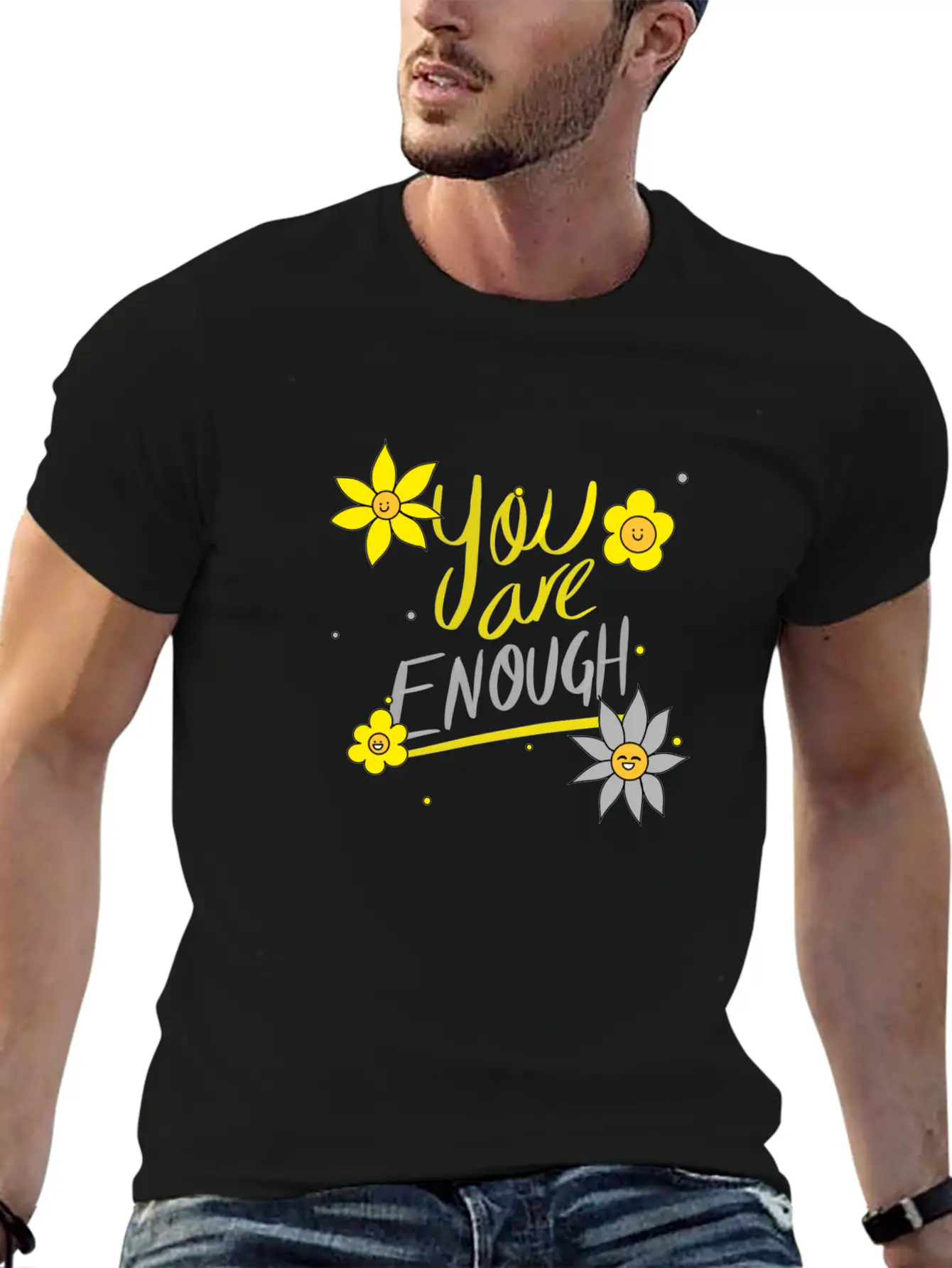 Yellow And Grey Daisies Breathable Graphic T-Shirt – Perfect For Casual Days