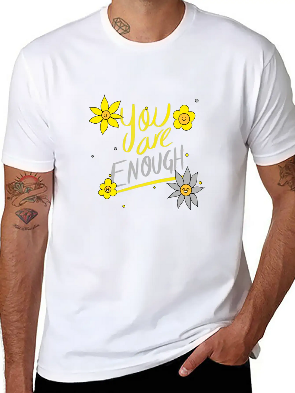 Yellow And Grey Daisies Breathable Graphic T-Shirt – Perfect For Casual Days