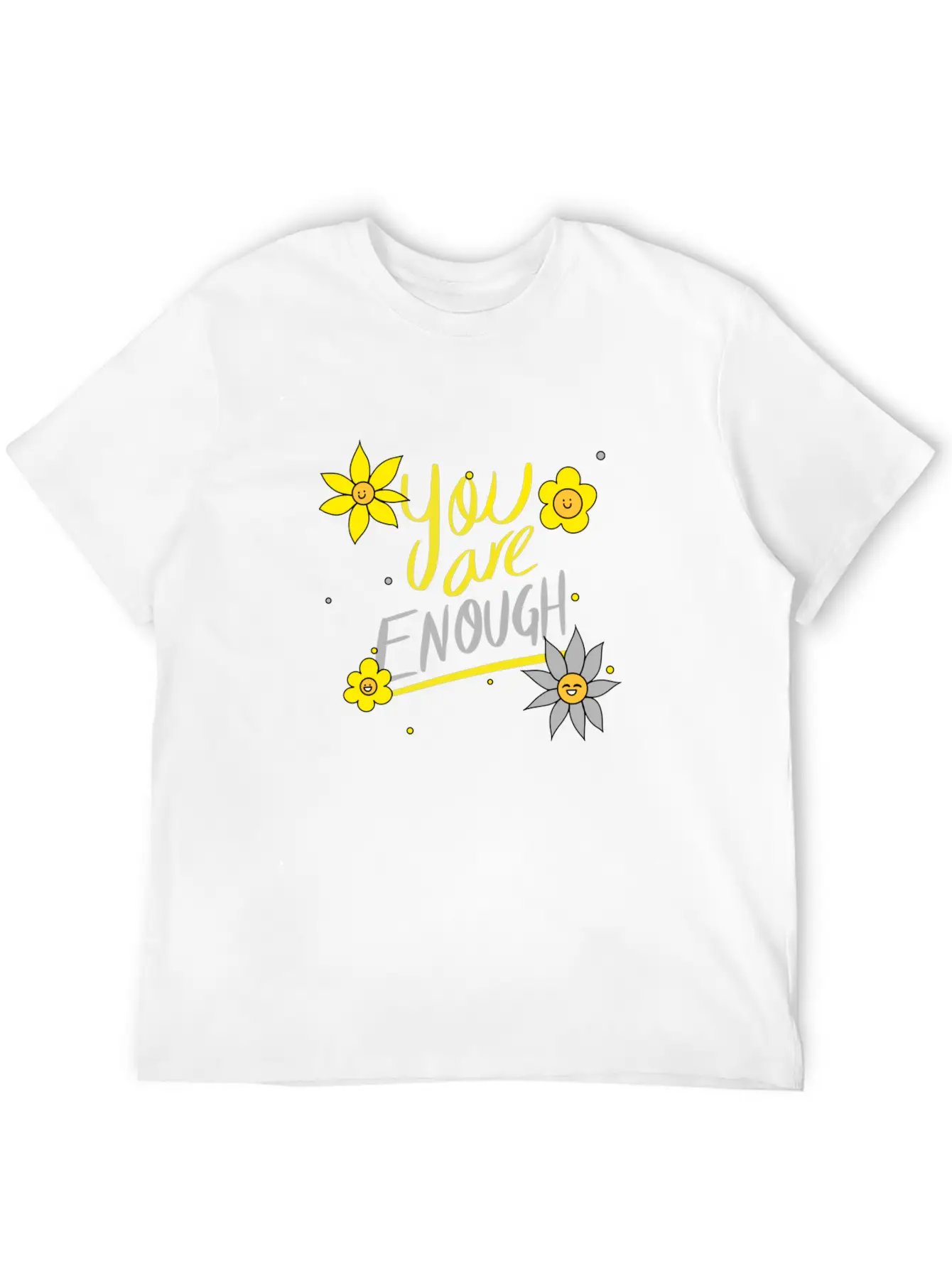 Yellow And Grey Daisies Breathable Graphic T-Shirt – Perfect For Casual Days