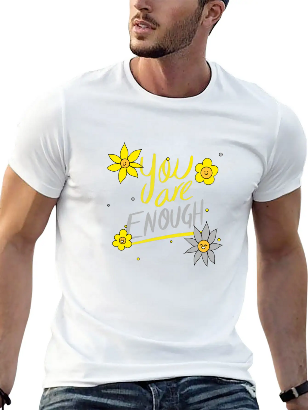 Yellow And Grey Daisies Breathable Graphic T-Shirt – Perfect For Casual Days