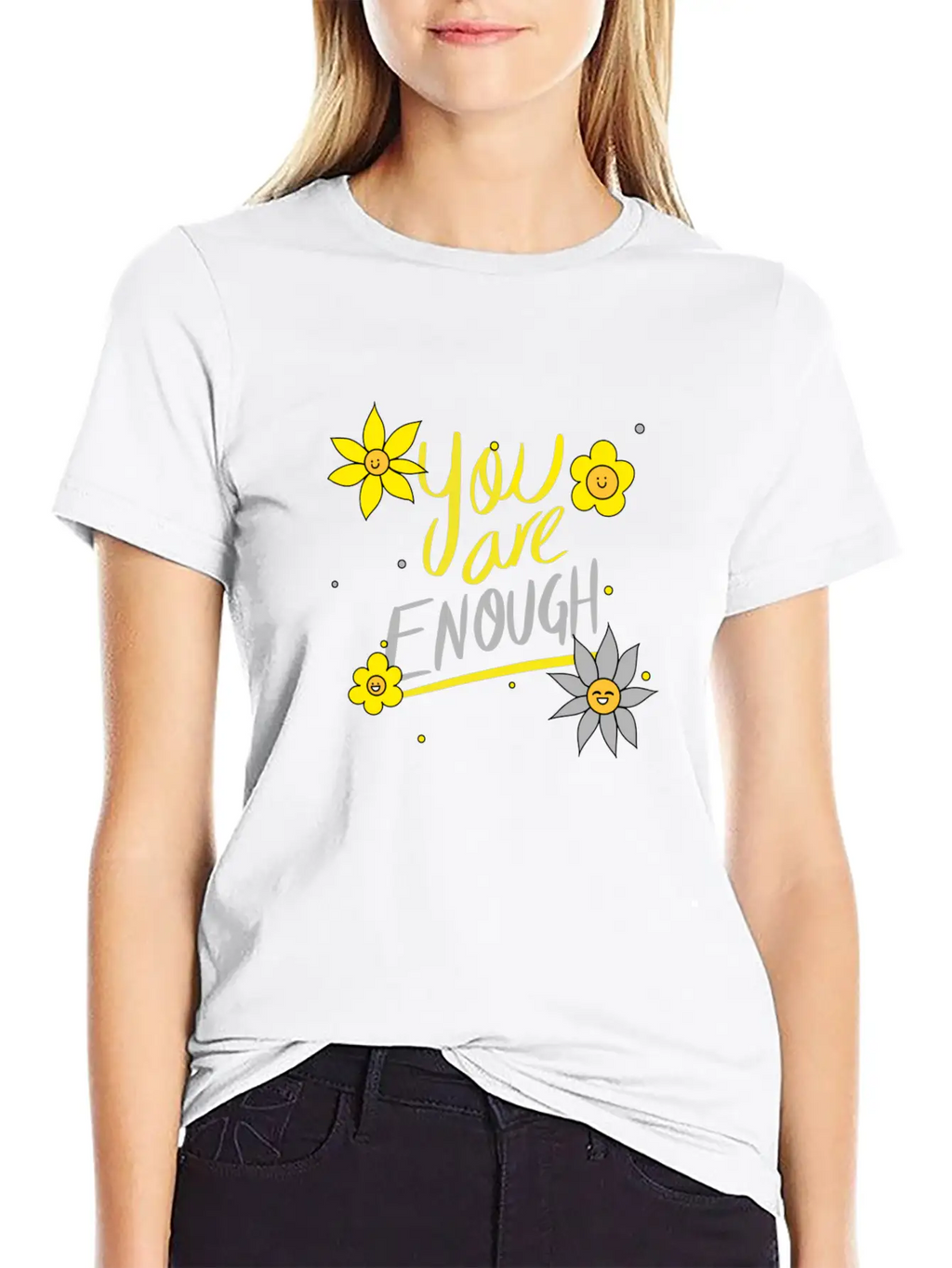 Yellow And Grey Daisies Breathable Graphic T-Shirt – Perfect For Casual Days