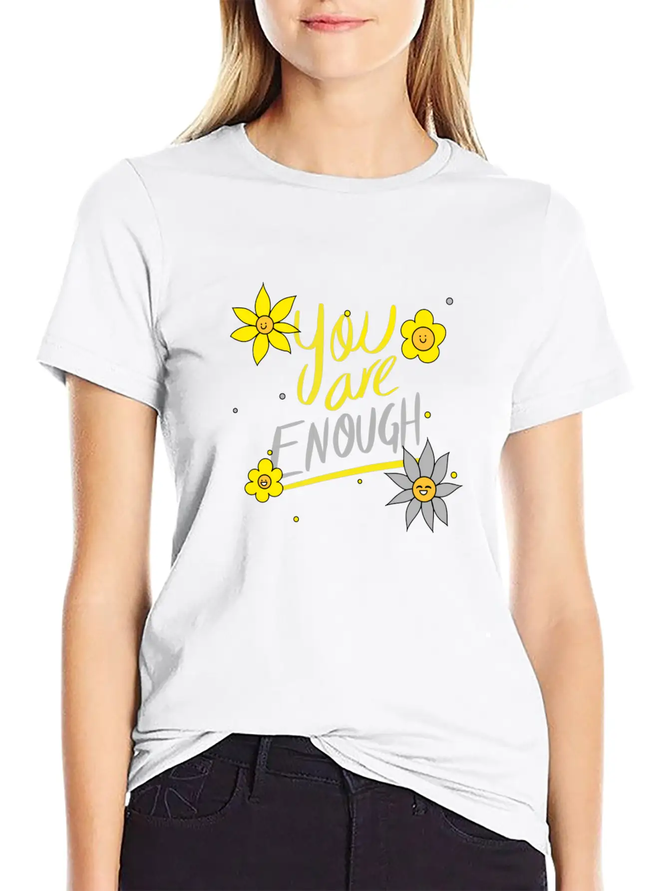 Yellow And Grey Daisies Breathable Graphic T-Shirt – Perfect For Casual Days