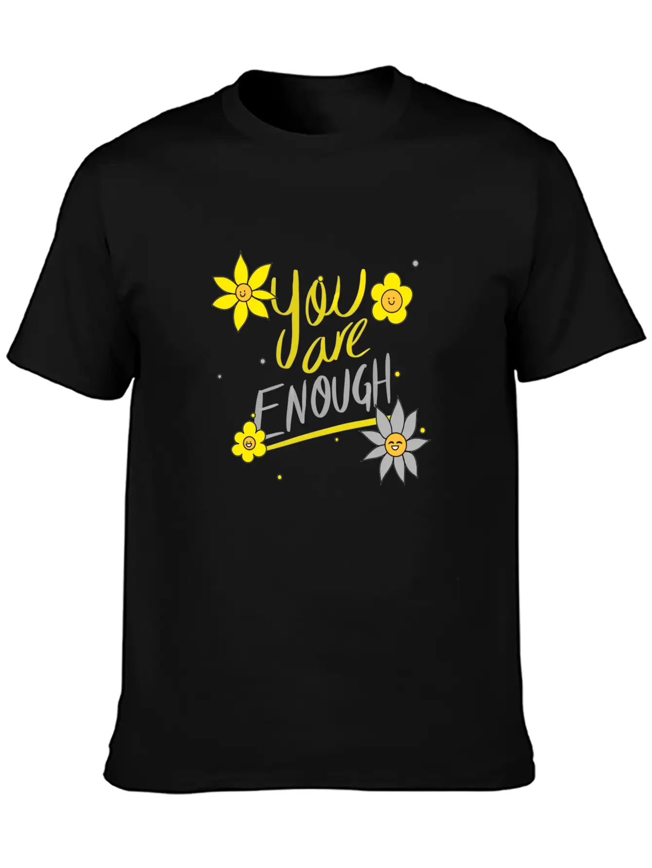 Yellow And Grey Daisies Breathable Graphic T-Shirt – Perfect For Casual Days