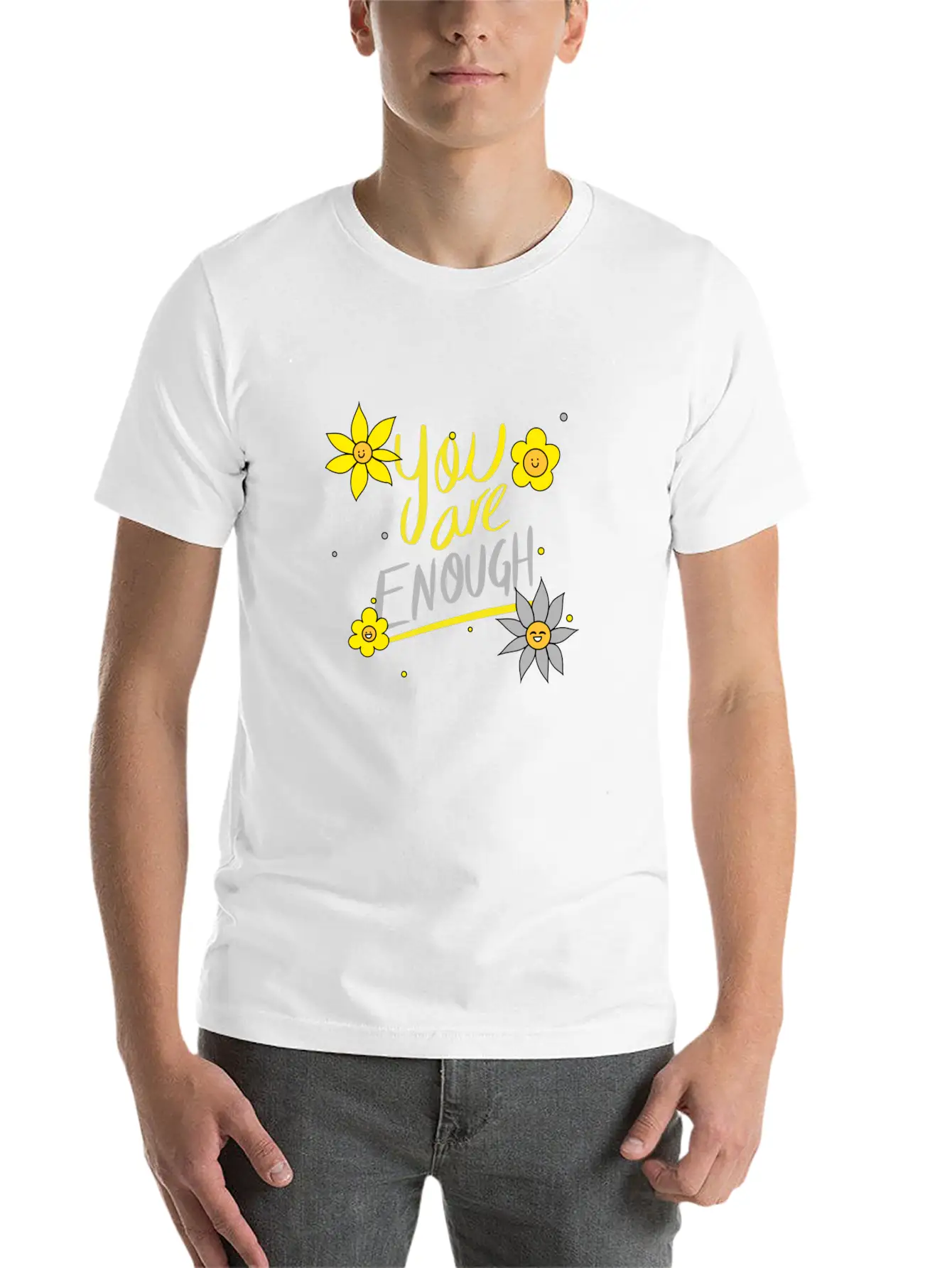 Yellow And Grey Daisies Breathable Graphic T-Shirt – Perfect For Casual Days