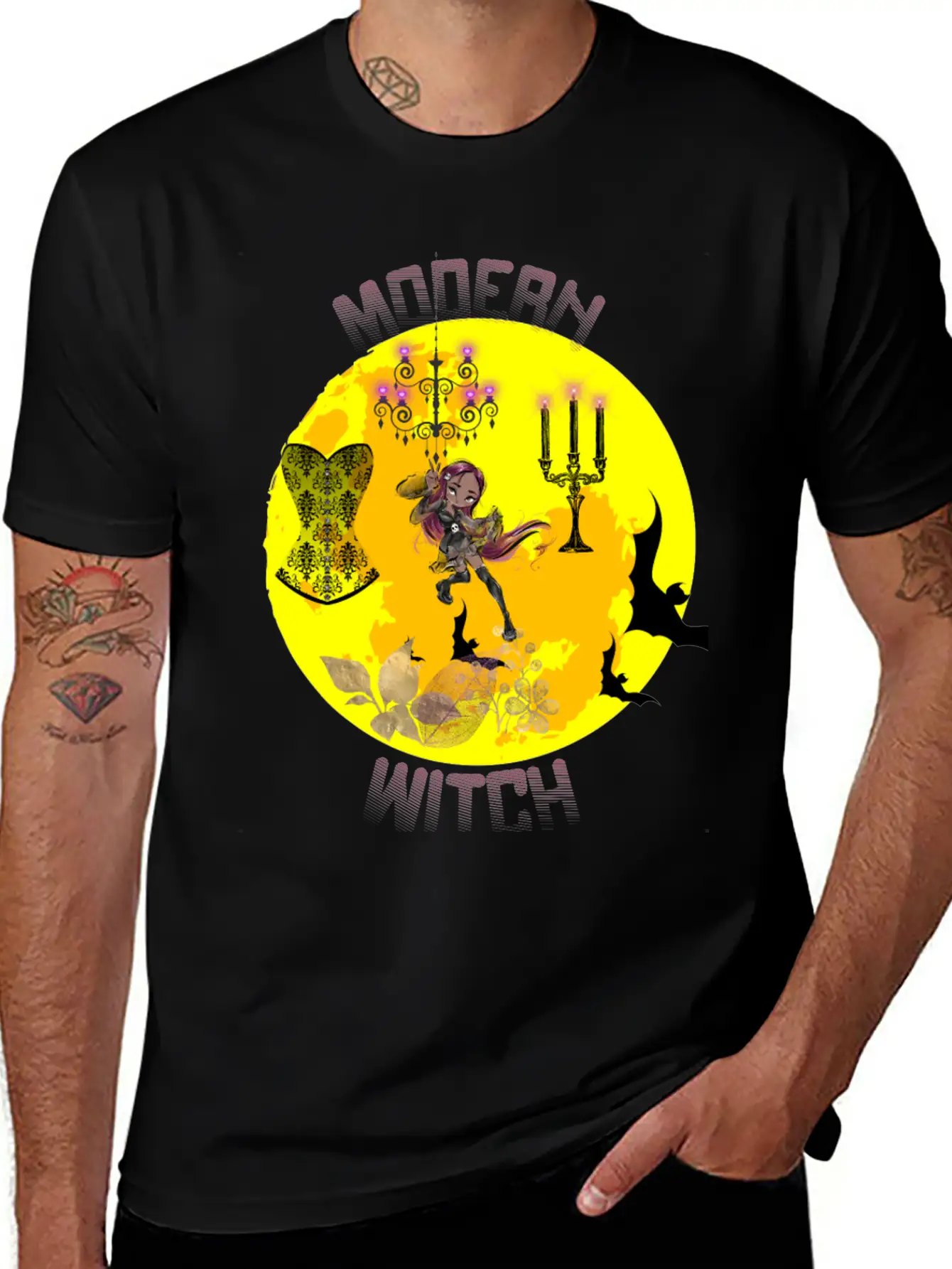 Yellow Halloween Modern Witch Gothic Classic Cotton Tee – Unisex Comfort For Any Season