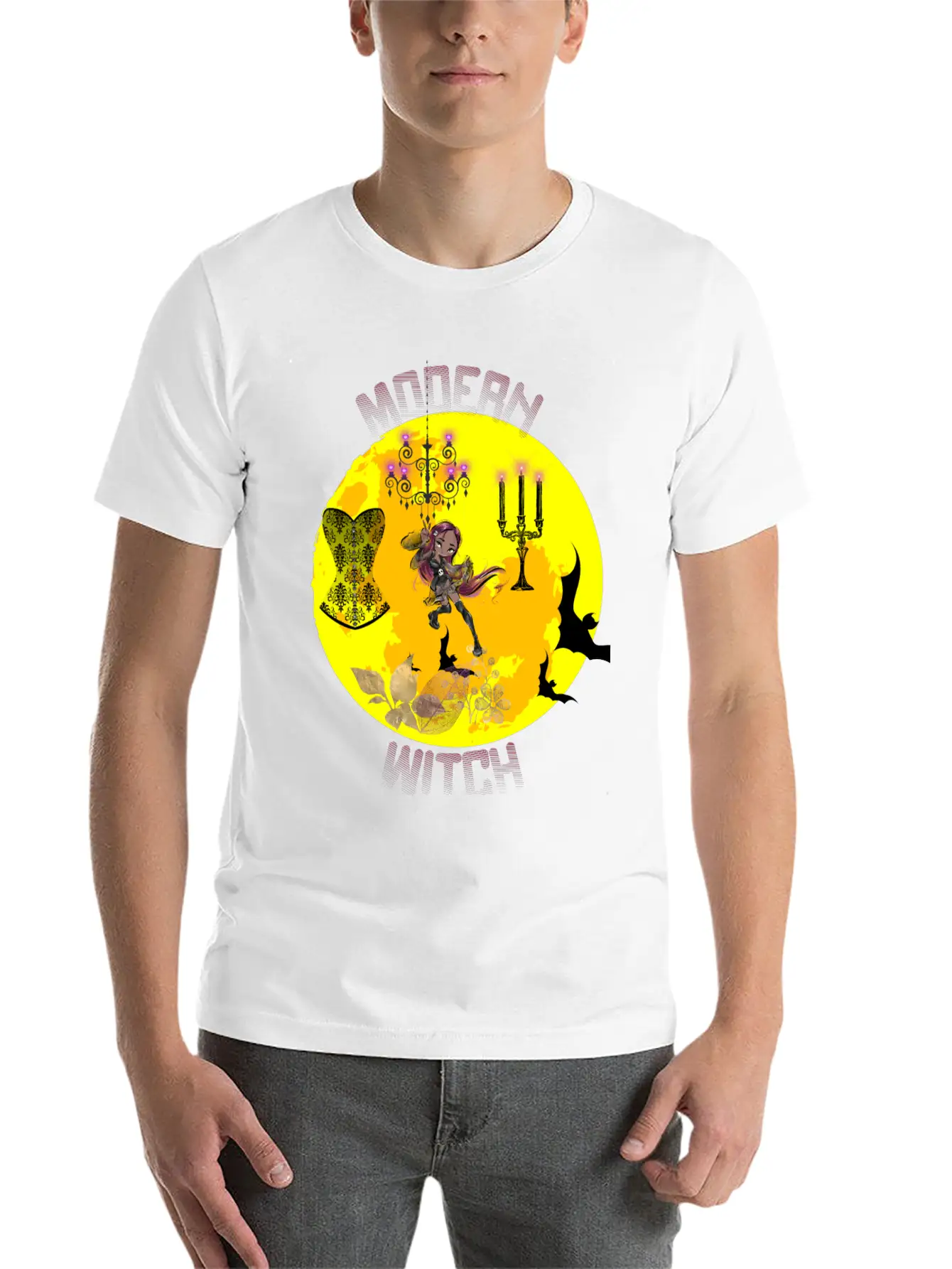 Yellow Halloween Modern Witch Gothic Classic Cotton Tee – Unisex Comfort For Any Season