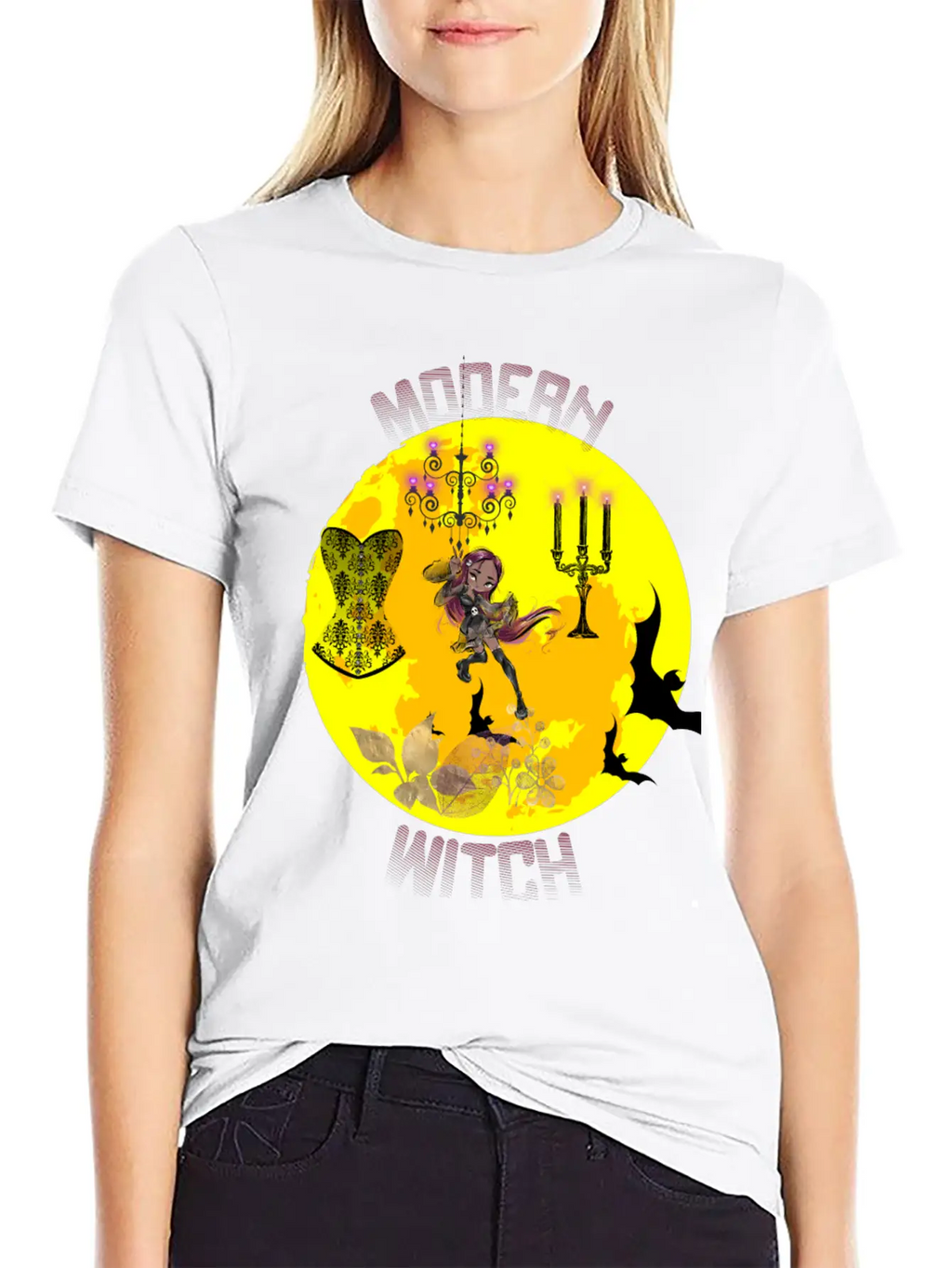 Yellow Halloween Modern Witch Gothic Classic Cotton Tee – Unisex Comfort For Any Season