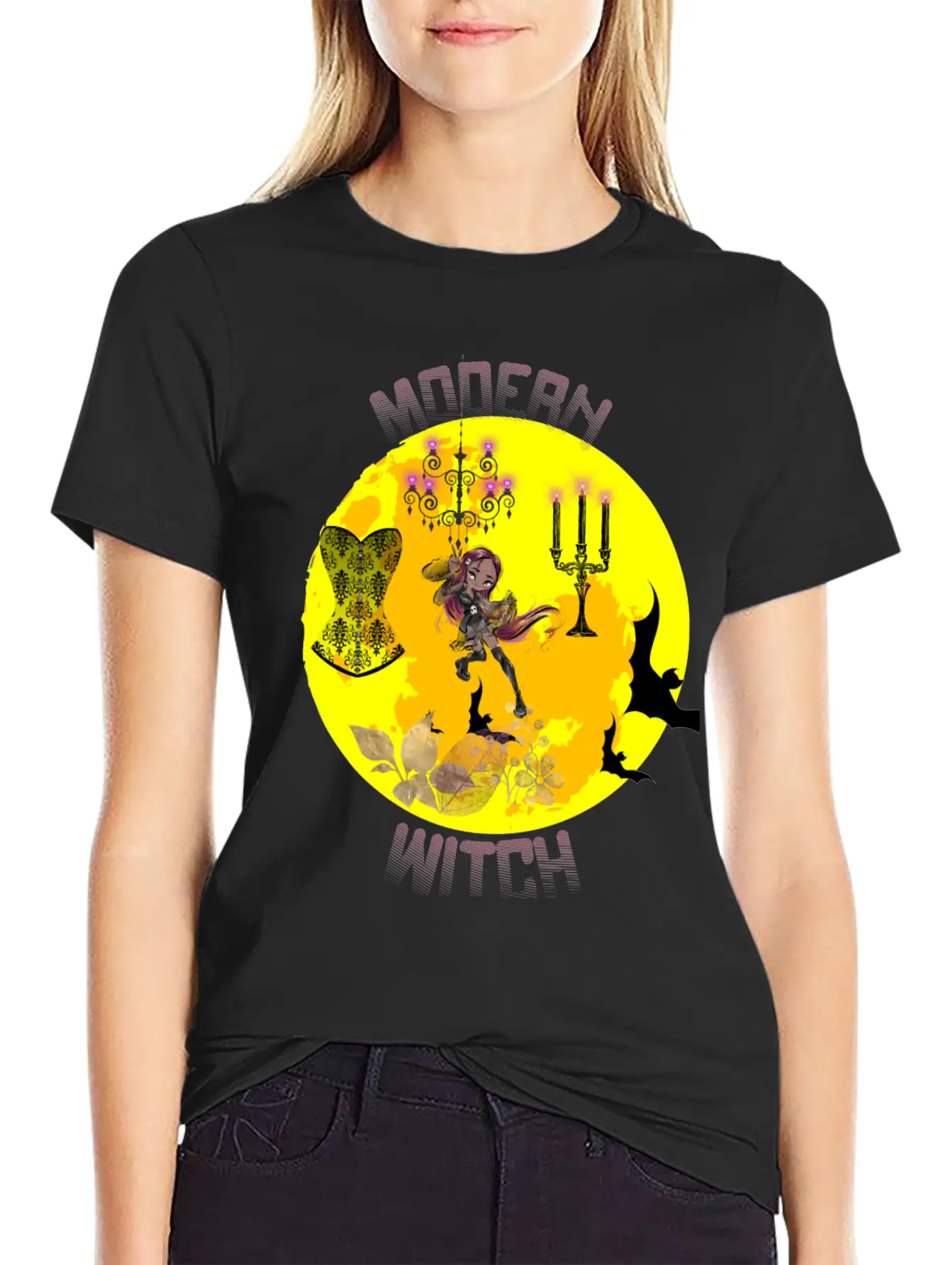 Yellow Halloween Modern Witch Gothic Classic Cotton Tee – Unisex Comfort For Any Season