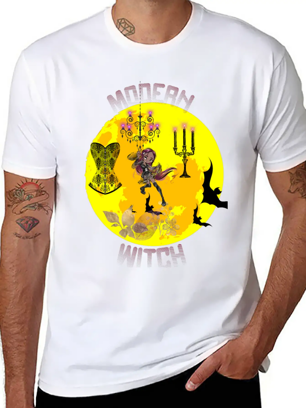 Yellow Halloween Modern Witch Gothic Classic Cotton Tee – Unisex Comfort For Any Season