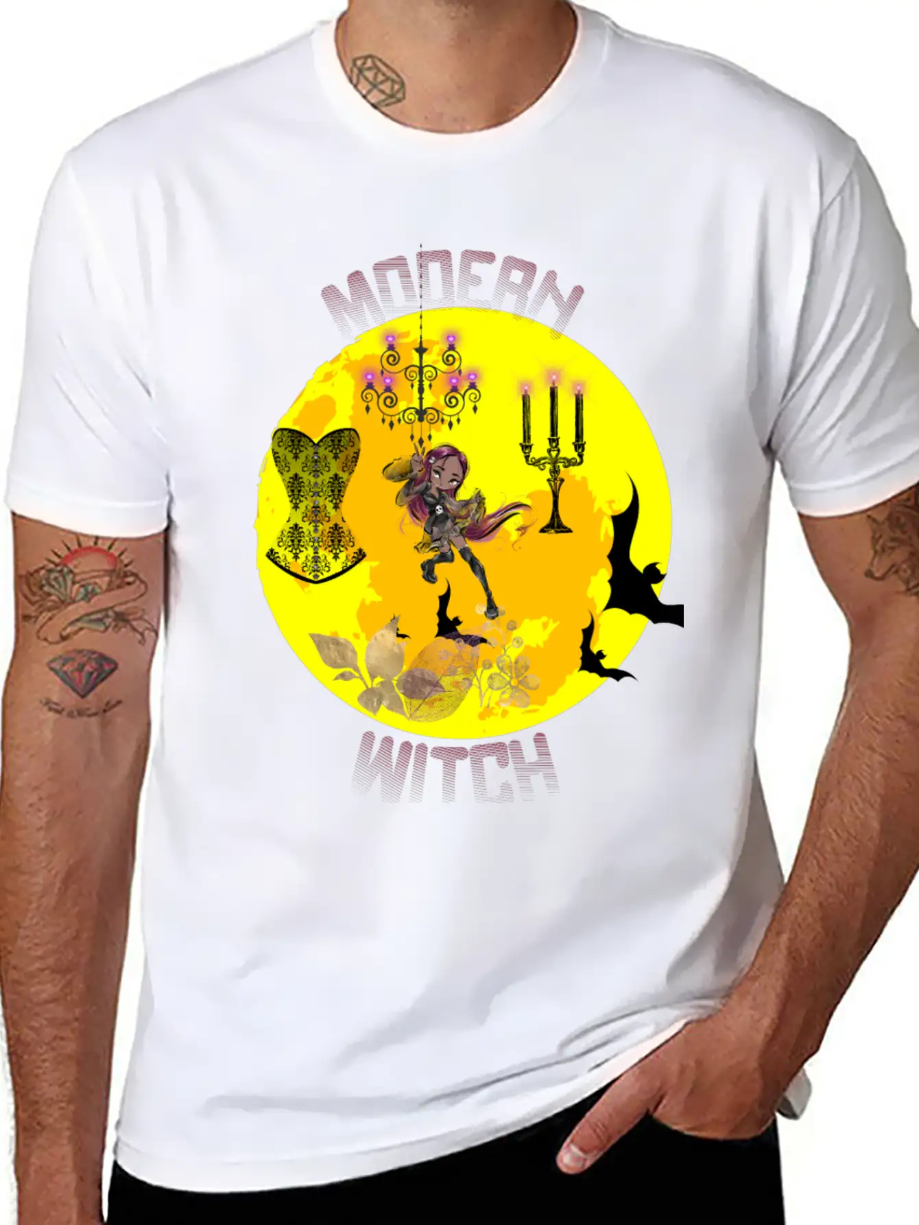Yellow Halloween Modern Witch Gothic Classic Cotton Tee – Unisex Comfort For Any Season