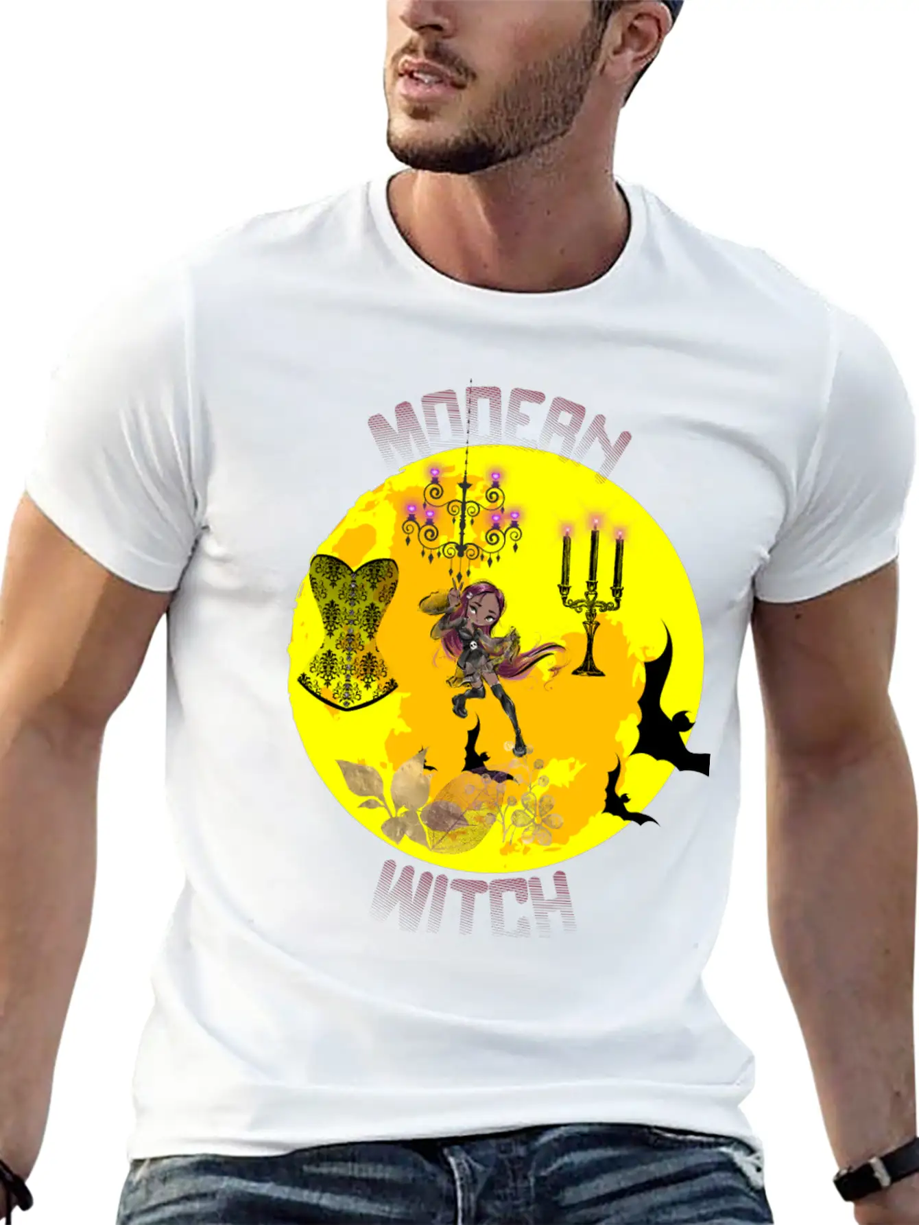 Yellow Halloween Modern Witch Gothic Classic Cotton Tee – Unisex Comfort For Any Season