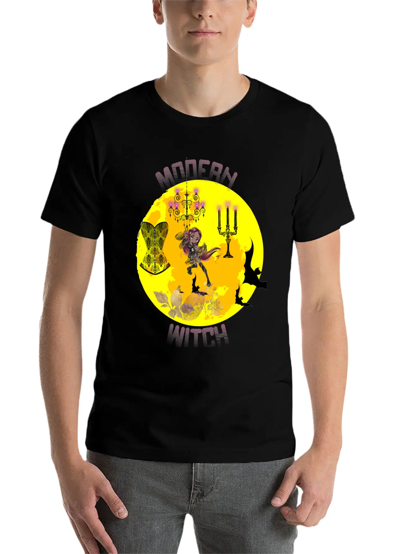Yellow Halloween Modern Witch Gothic Classic Cotton Tee – Unisex Comfort For Any Season