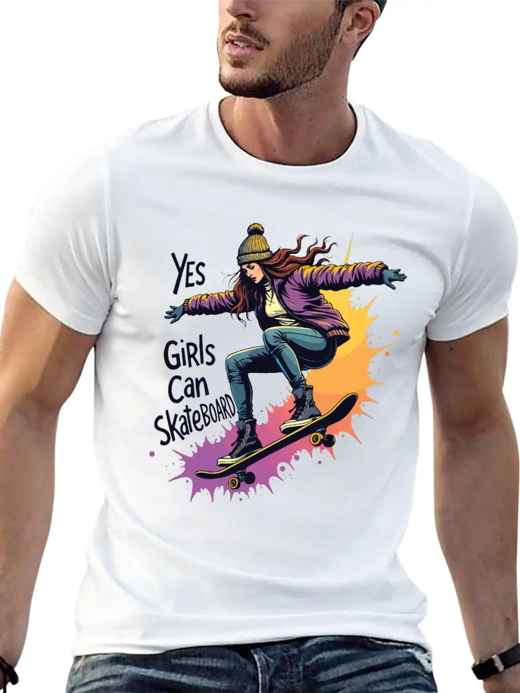 Yes, Girls Can Skateboard – Skating Girl Unisex Casual T-Shirt – Clean Design For Daily Comfort