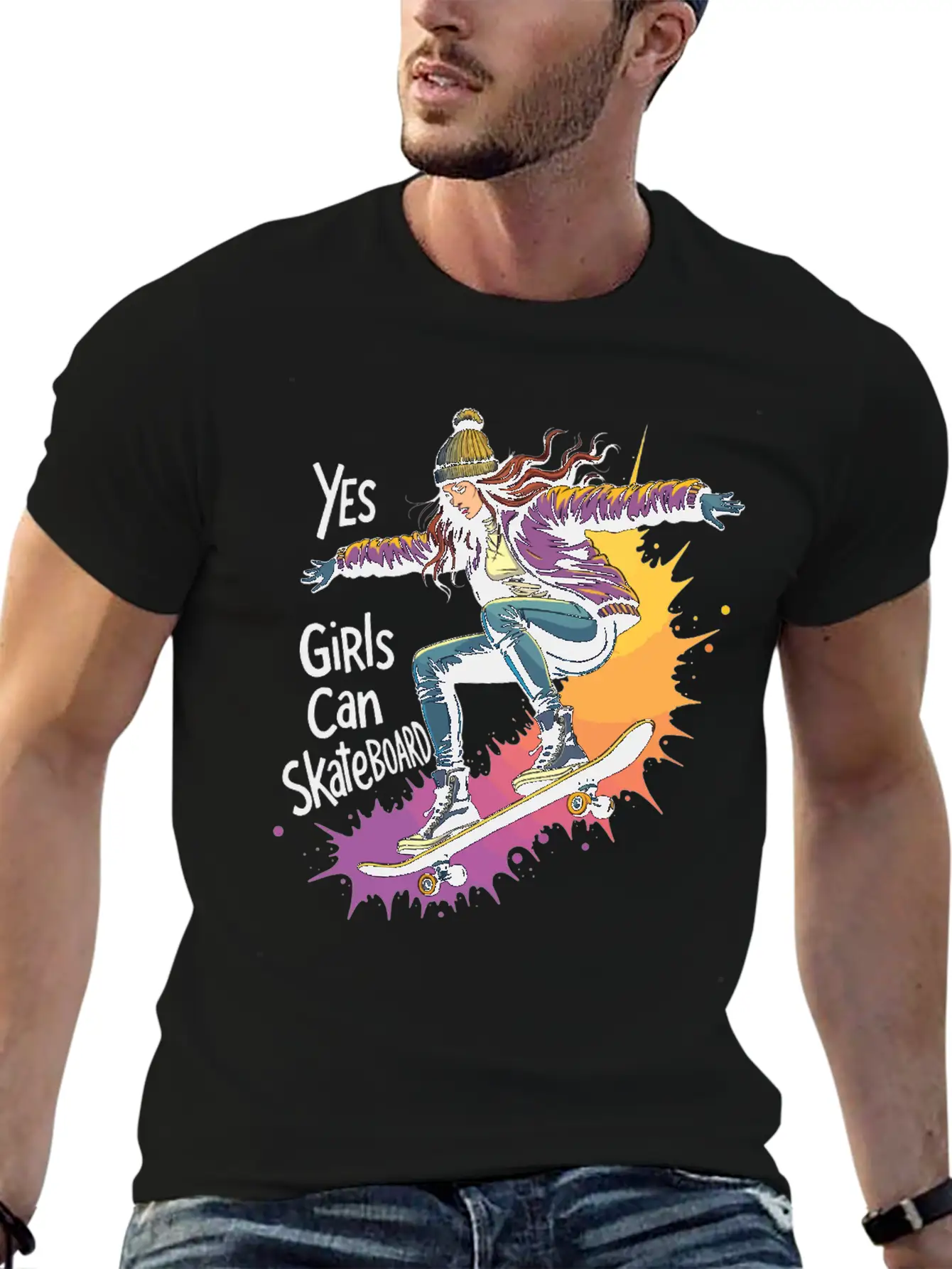 Yes, Girls Can Skateboard – Skating Girl Unisex Casual T-Shirt – Clean Design For Daily Comfort