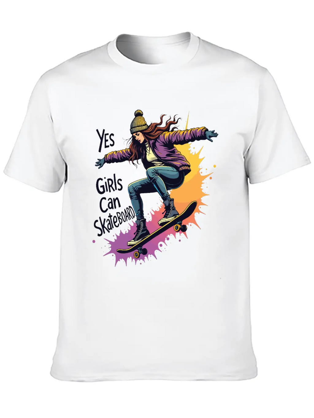 Yes, Girls Can Skateboard – Skating Girl Unisex Casual T-Shirt – Clean Design For Daily Comfort