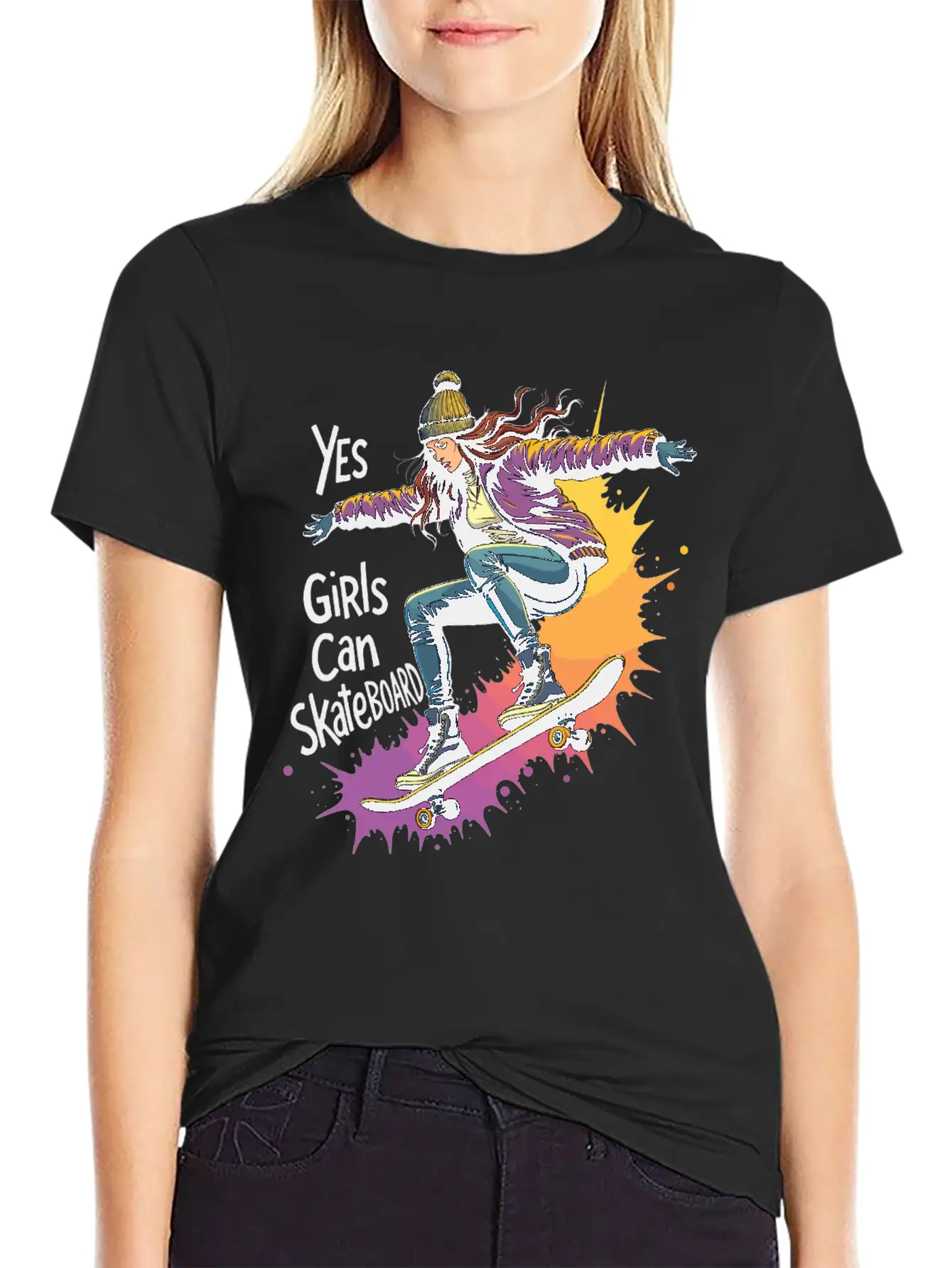 Yes, Girls Can Skateboard – Skating Girl Unisex Casual T-Shirt – Clean Design For Daily Comfort