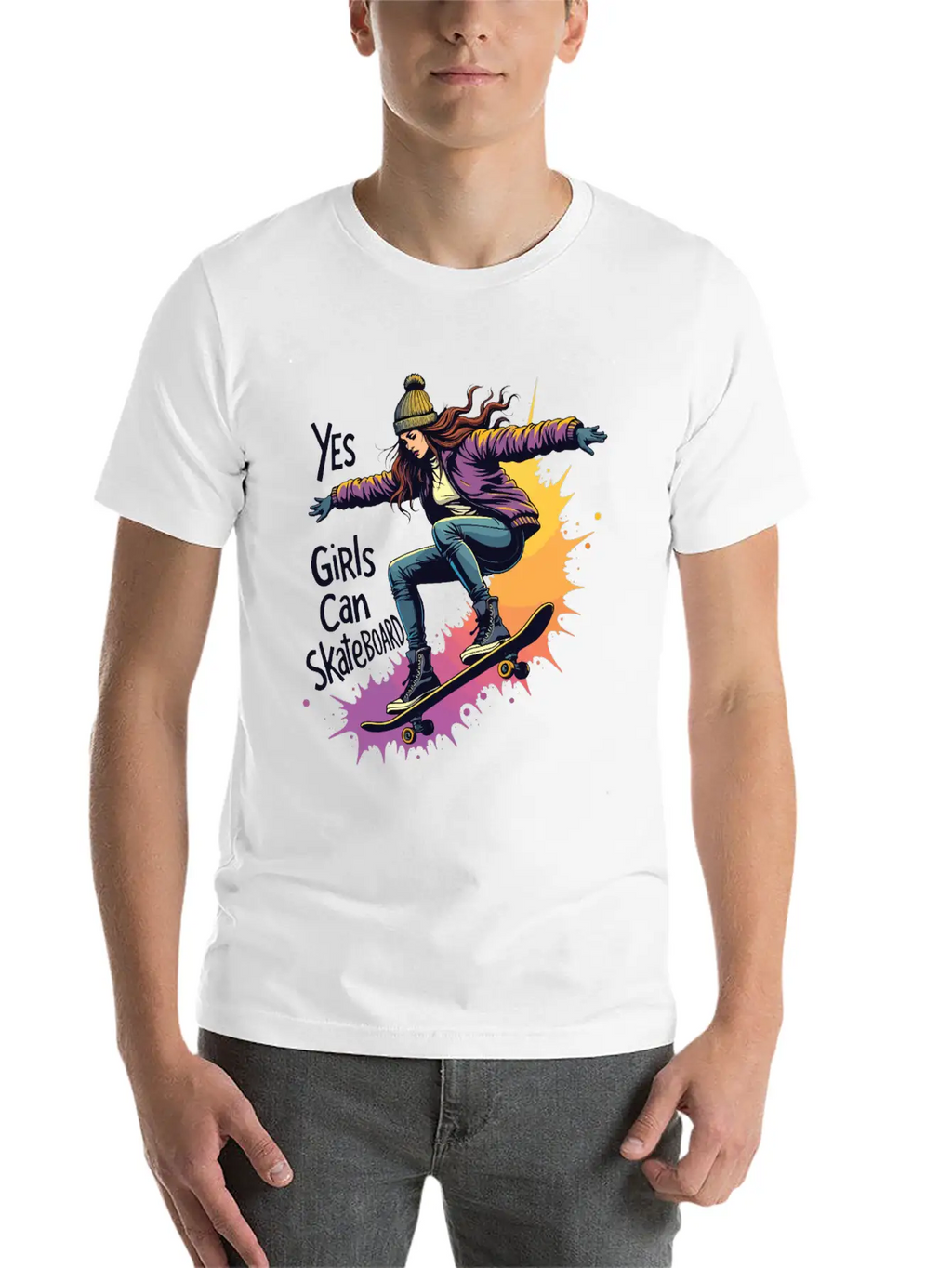 Yes, Girls Can Skateboard – Skating Girl Unisex Casual T-Shirt – Clean Design For Daily Comfort