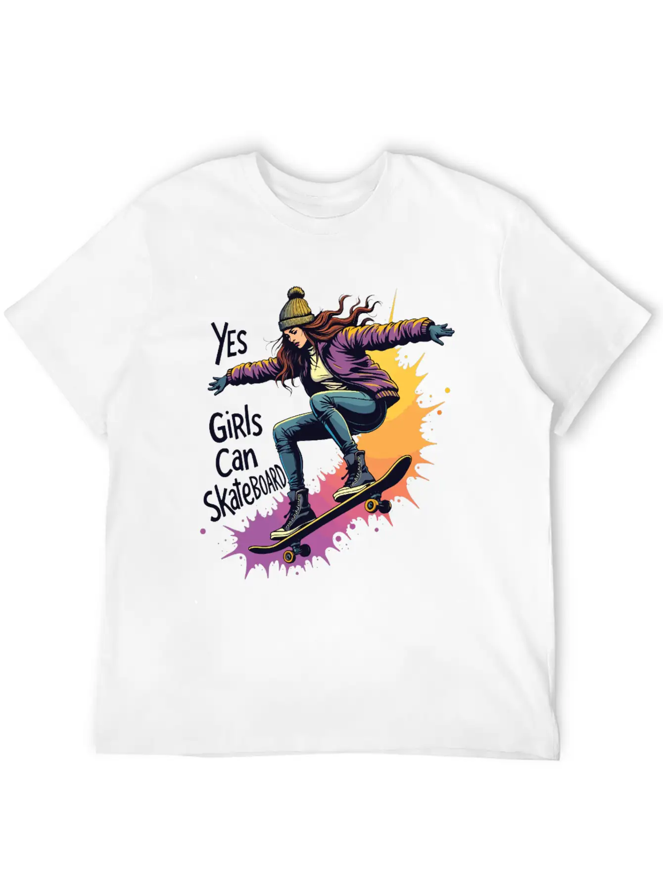 Yes, Girls Can Skateboard – Skating Girl Unisex Casual T-Shirt – Clean Design For Daily Comfort