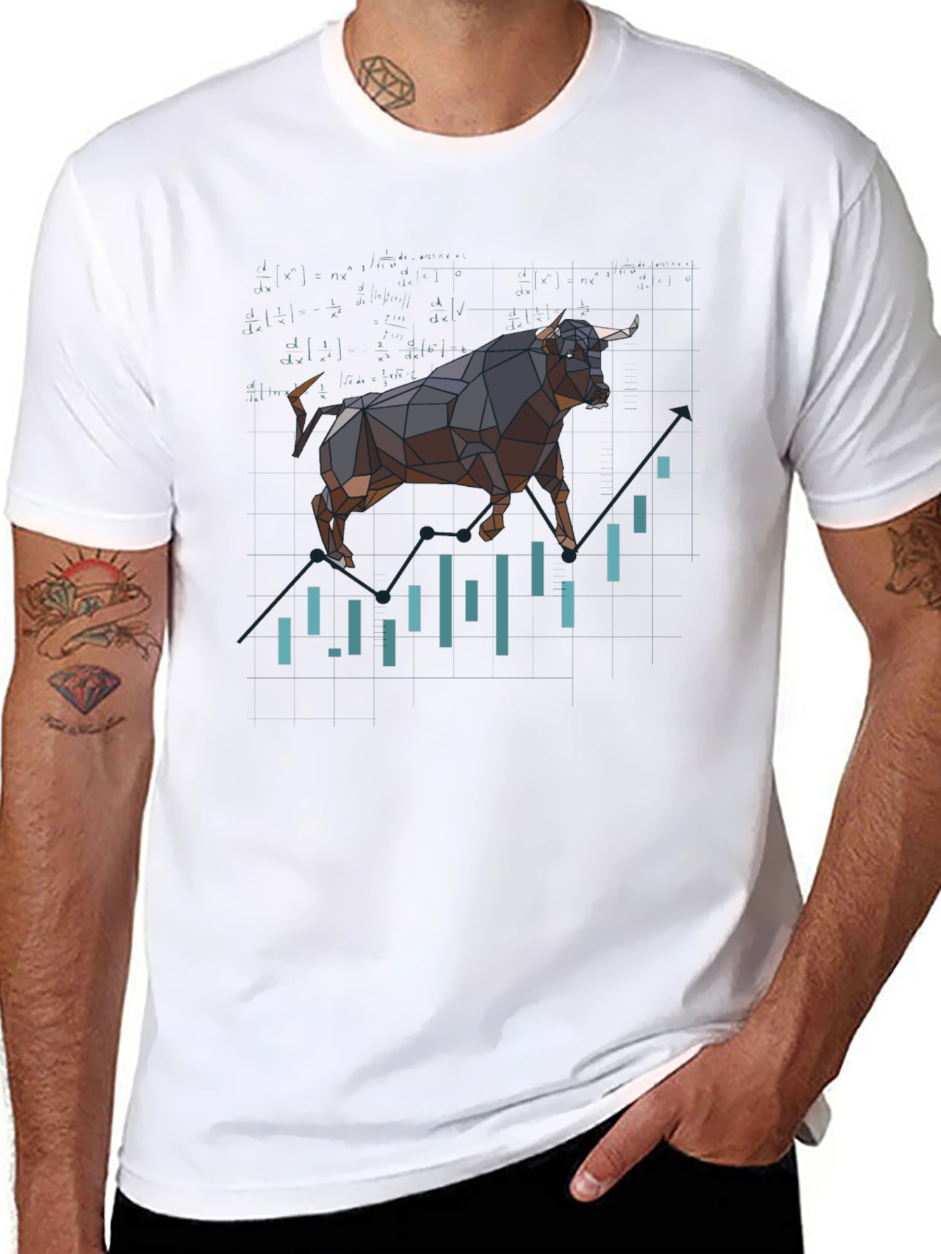 Bull Market T-Shirt - Geometric Stock Chart Design