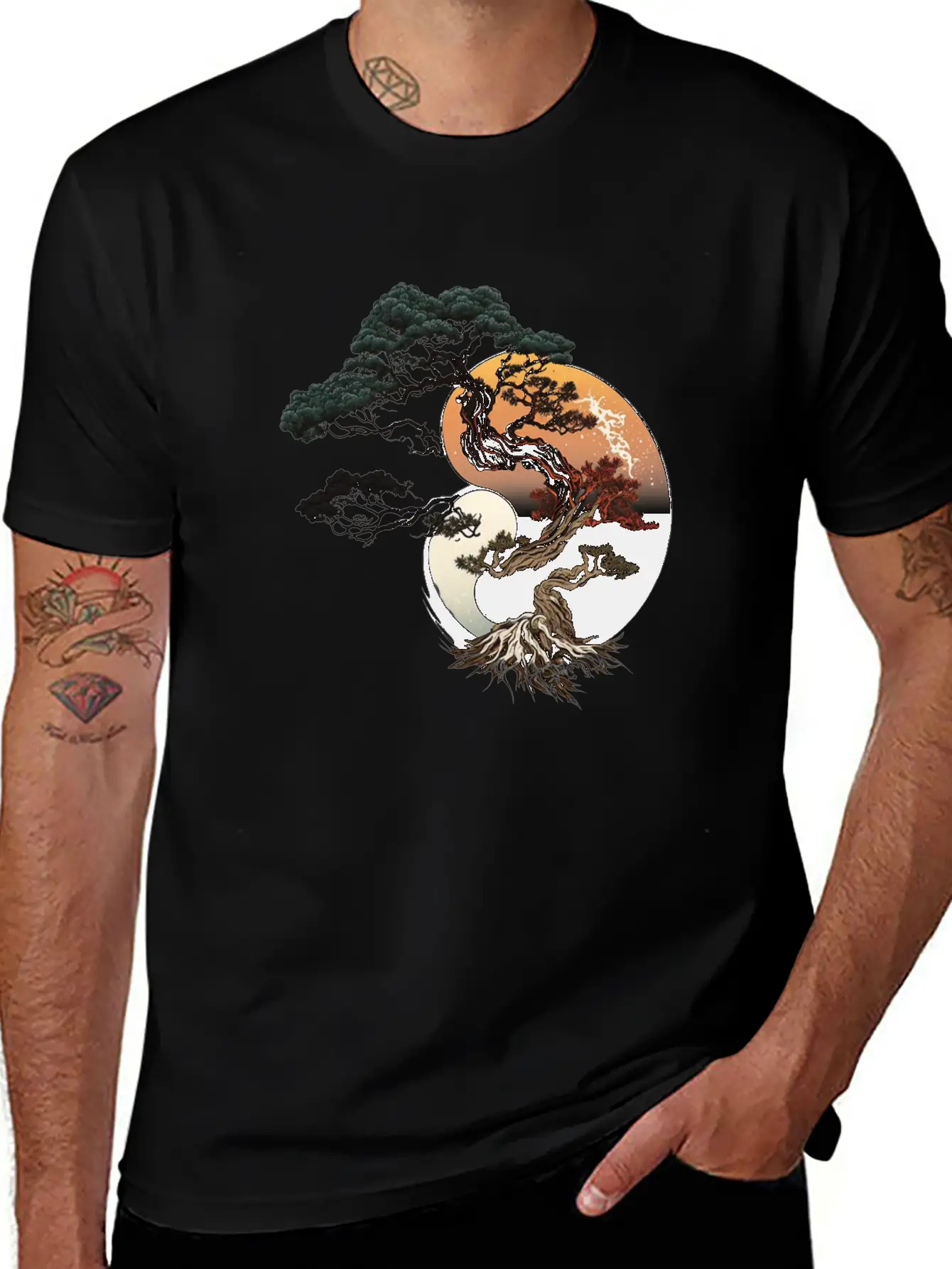 Yin And Yang Bonsai Tree Breathable Graphic T-Shirt – Perfect For Casual Days