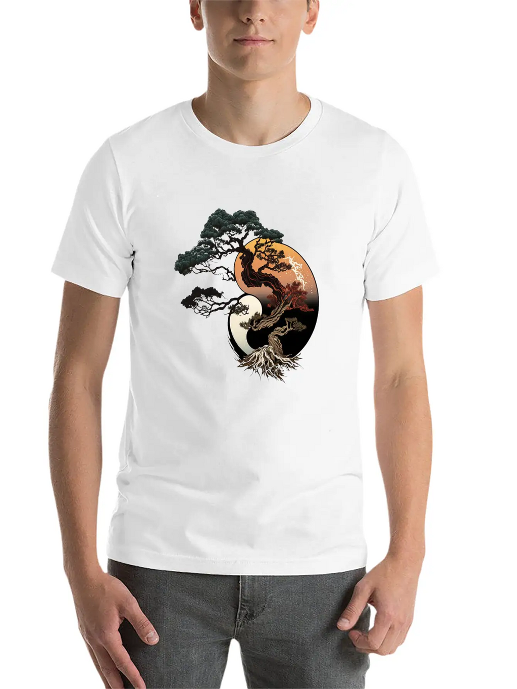 Yin And Yang Bonsai Tree Breathable Graphic T-Shirt – Perfect For Casual Days
